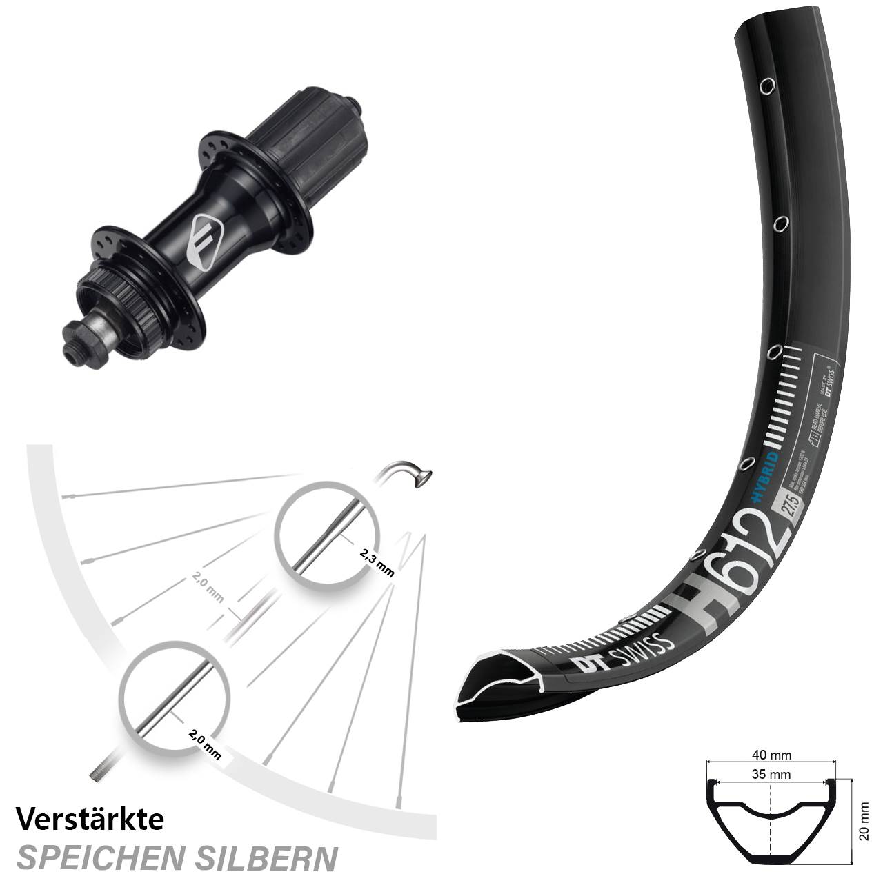 DT Swiss H612 Formula CL-52 27,5 Zoll Disc Laufrad für Schnellspanner 8-11 fach HG