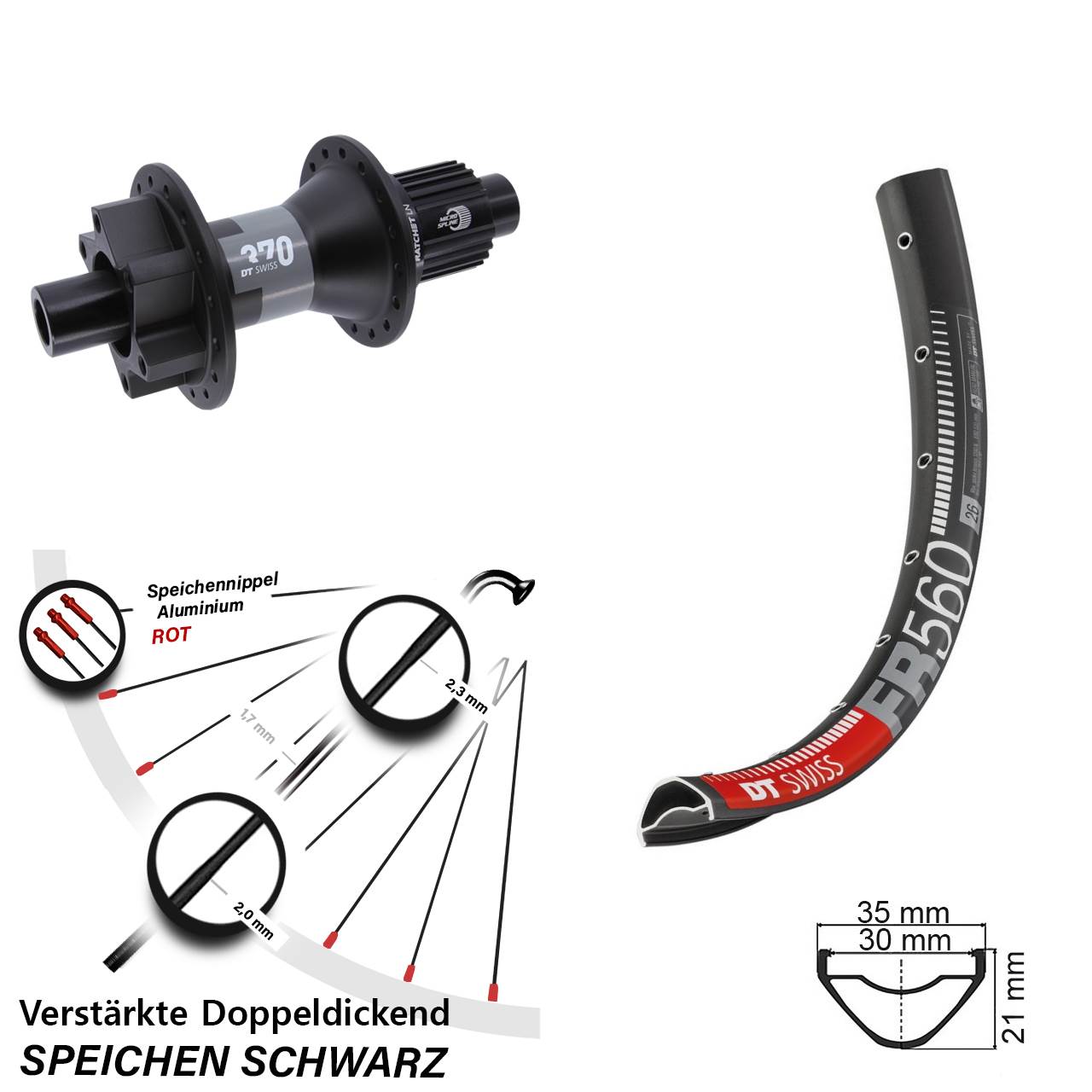 26 Zoll DT Swiss FR 560-370 6-Loch Hinterrad 12x142 Shimano Micro Spline