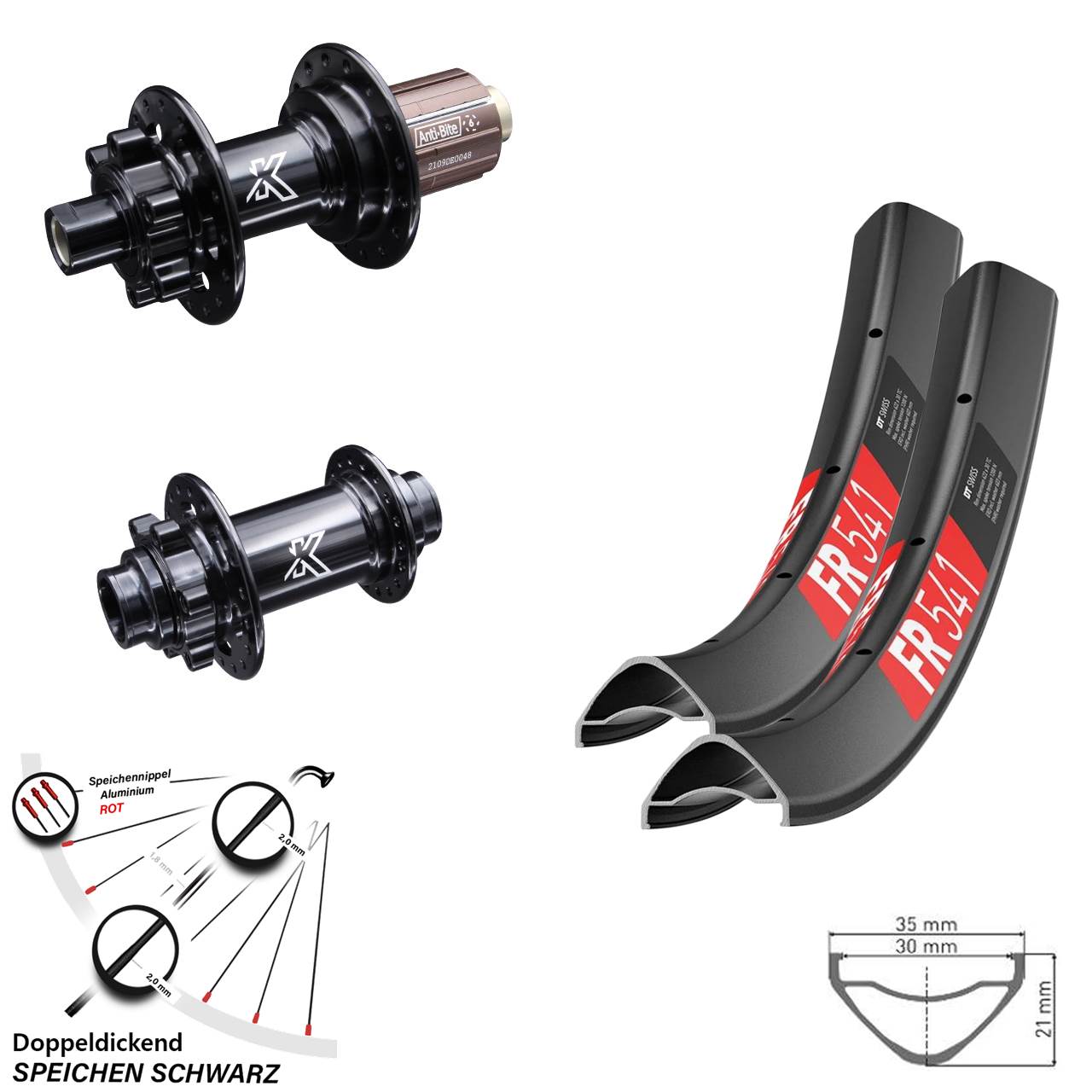 Laufradsatz 29 Zoll DH KX-M schwarz 6-loch DT Swiss FR 541 Shimano HG