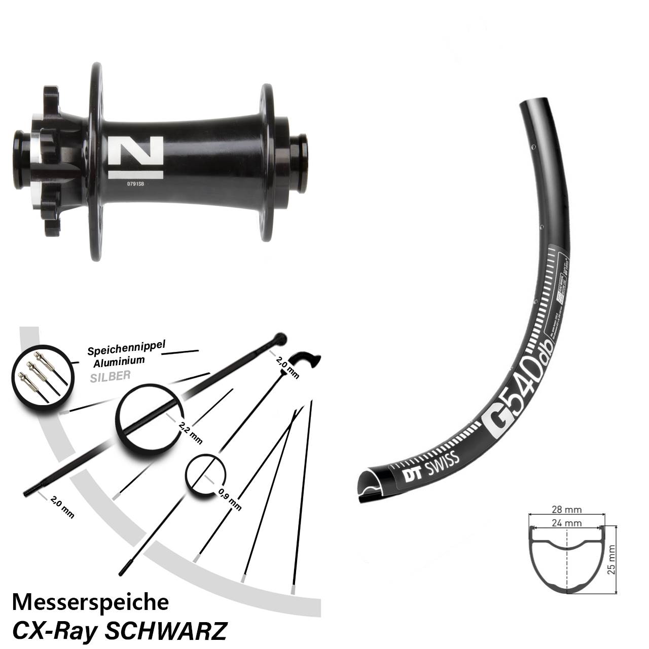 650B Vorderrad 6-Loch 12x100 DT Swiss G540 Novatec D791 CX-Ray