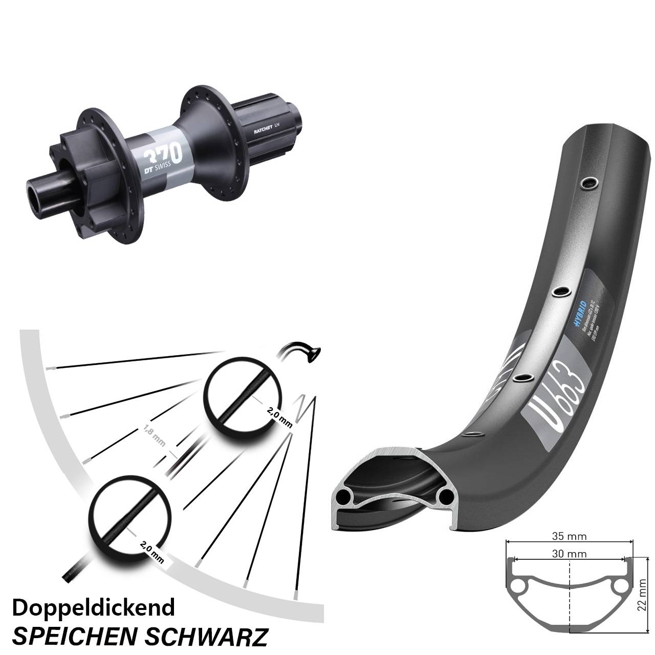 Hinterrad 26 Zoll DT Swiss U663-370 Boost 8-11 fach HG 6-Loch