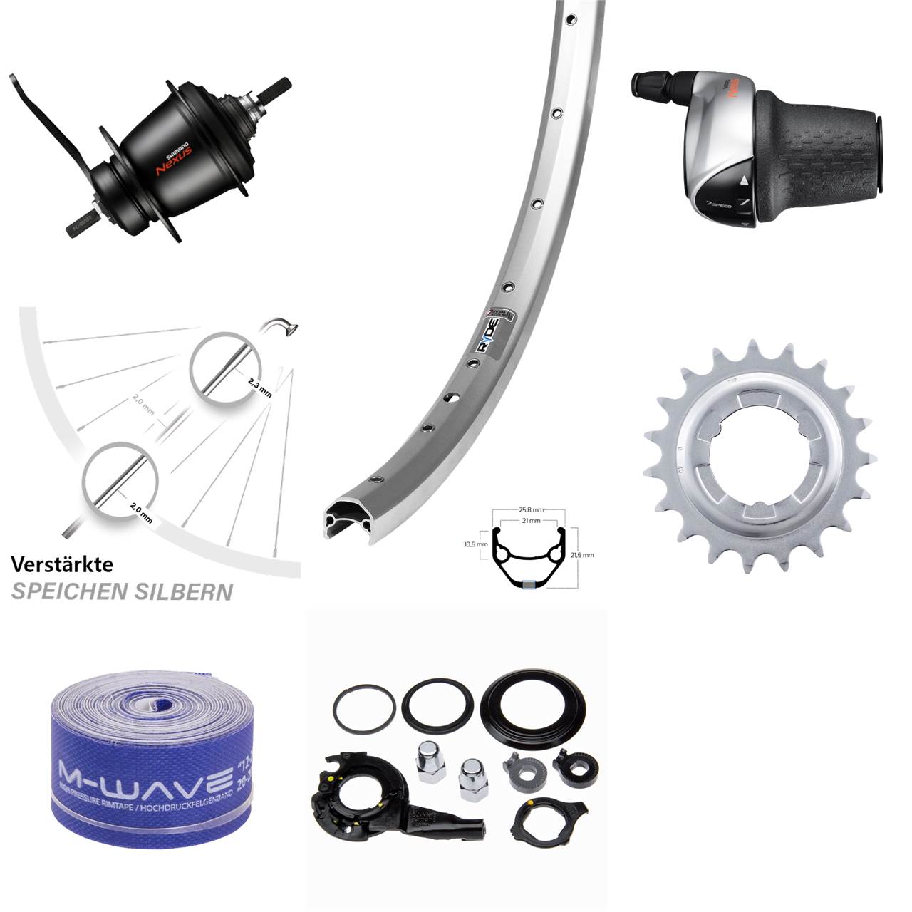 27,5 Zoll Laufrad Ryde ZAC 421 silbern Shimano Nexus 7-Gang SG-C3001