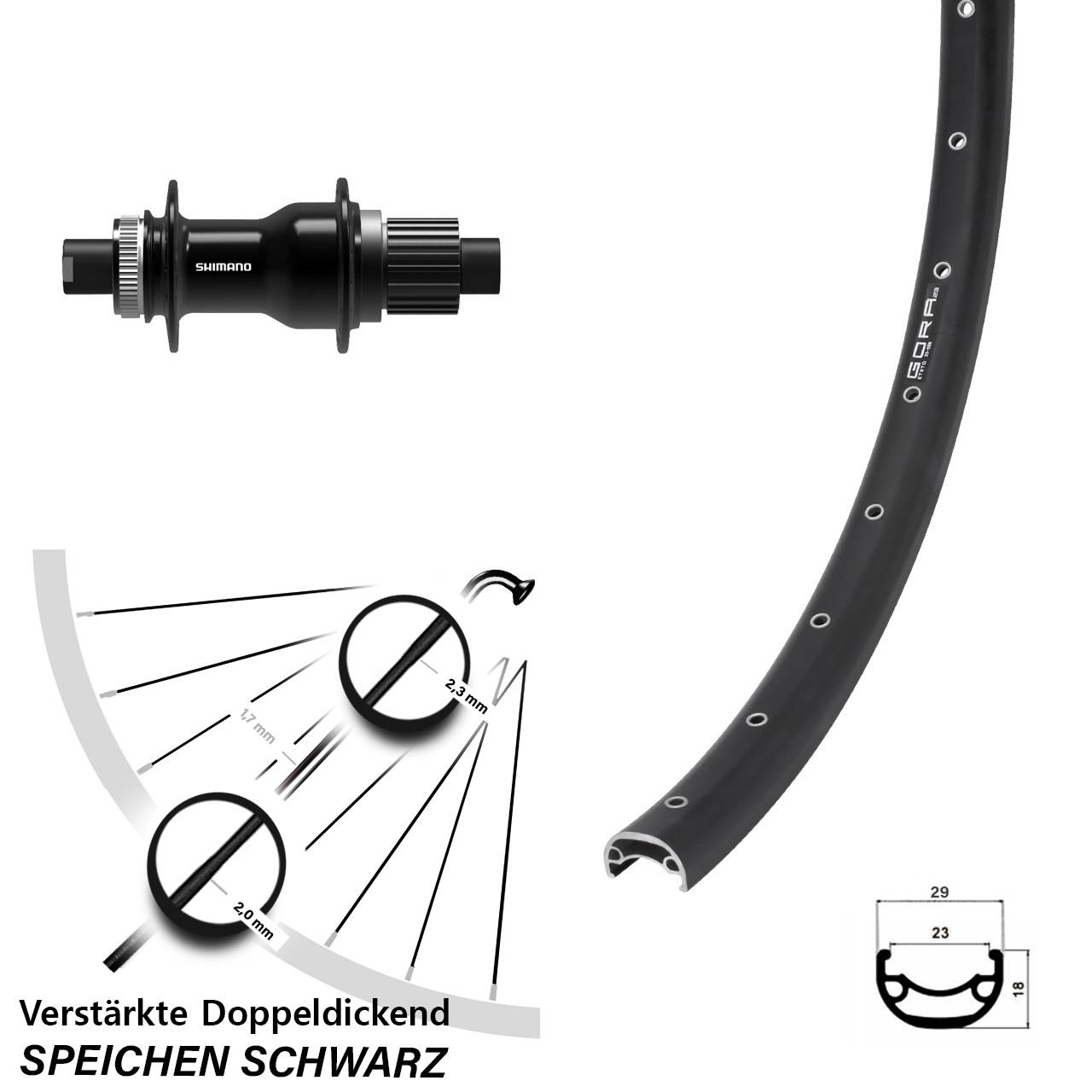 Disc Laufrad 28-29 Zoll Gora 23 Shimano FH-TC500-B Boost Micro Spline 12x148