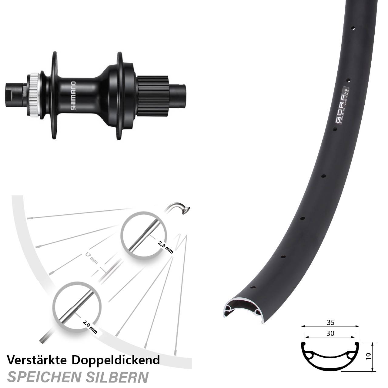 Hinterrad Centerlock 12x142 29 Zoll Gora 30 Shimano FH-MT510 Micro Spline