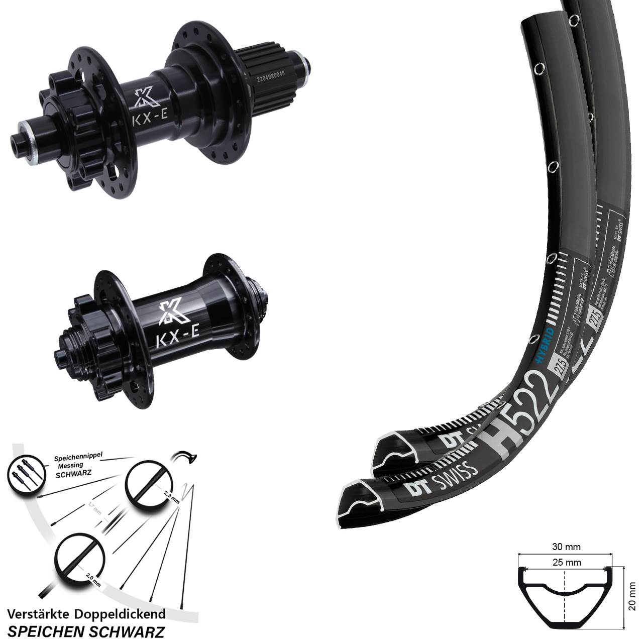 28 Zoll DT Swiss H 522 KX-E Heavy Duty 6-Loch Laufradsatz für Schnellspanner Micro Spline