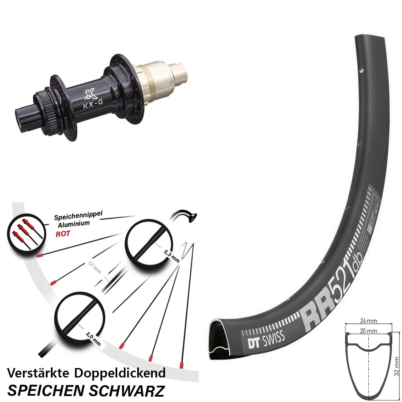 28 Zoll DT Swiss RR521 KX-G Hinterrad Centerlock 12x142 SRAM XDR
