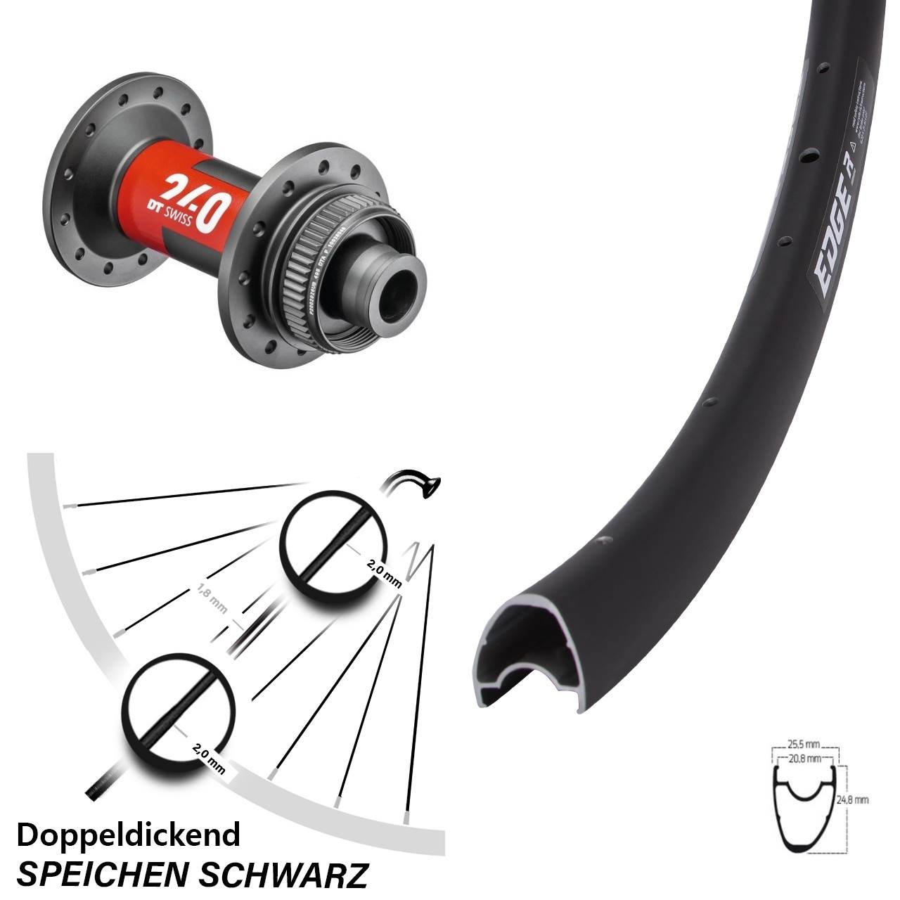 Ryde Edge R25 Offset DT Swiss 240 28 Zoll Disc Vorderrad 12x100