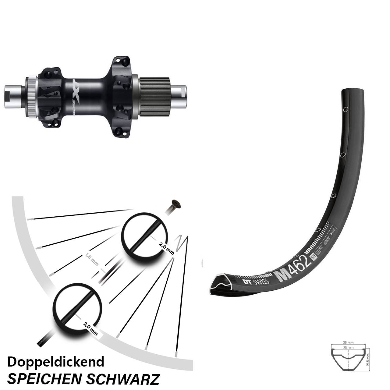 DT Swiss M 462 Hinterrad 29 Zoll mit Shimano Deore XT FH-M8110-BS Nabe Straightpull