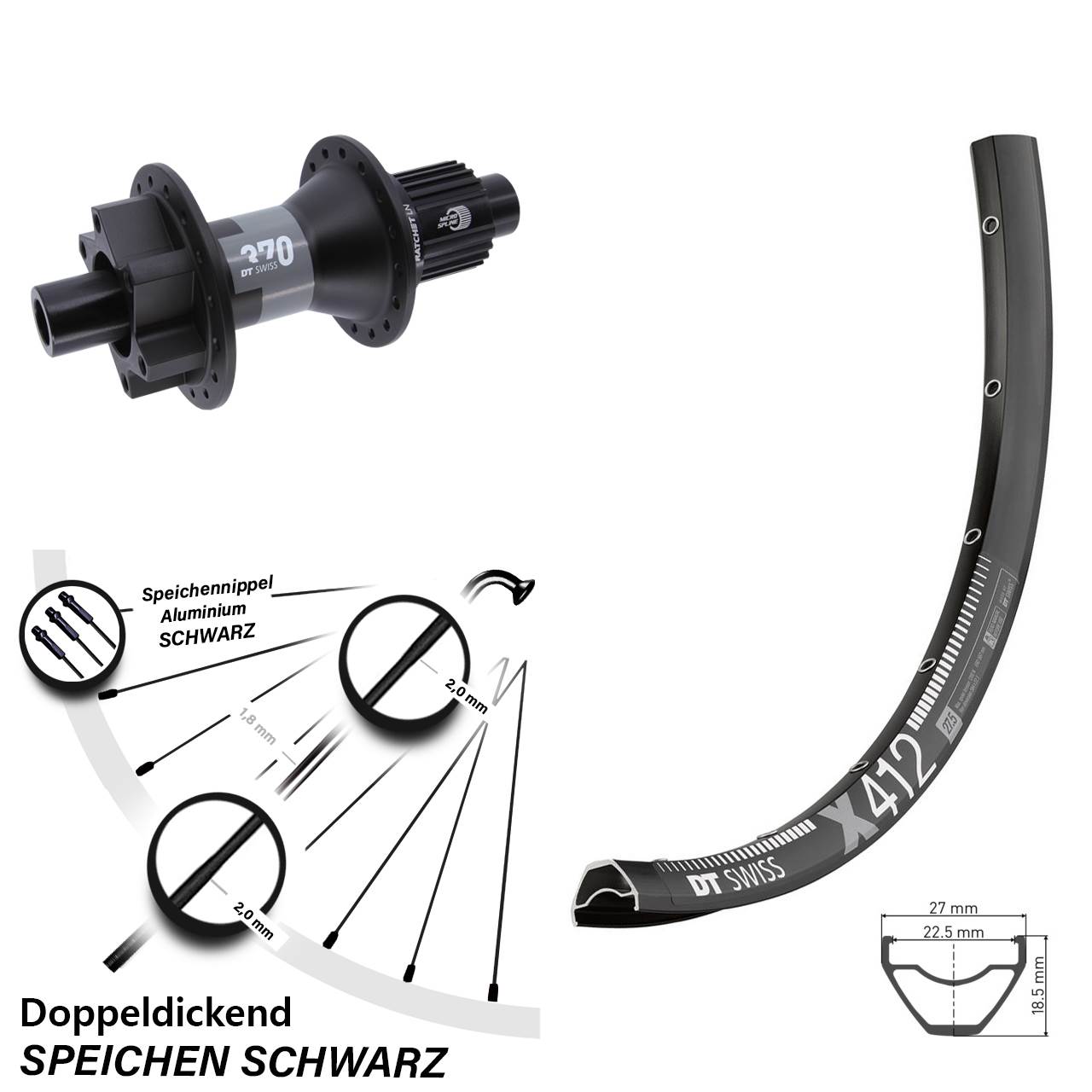 6-Loch Hinterrad 29 Zoll DT Swiss X412-370 Shimano Micro Spline 12x142