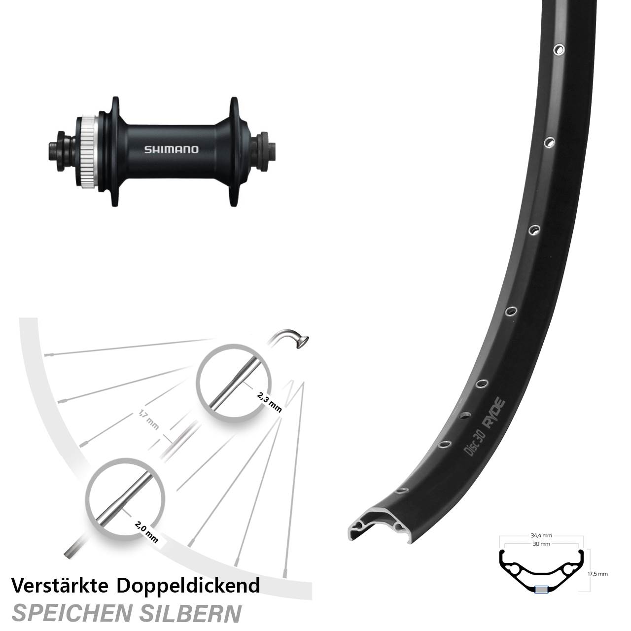 Ryde Disc 30 Shimano Alivio 29 Zoll Vorderrad Centerlock für Schnellspanner