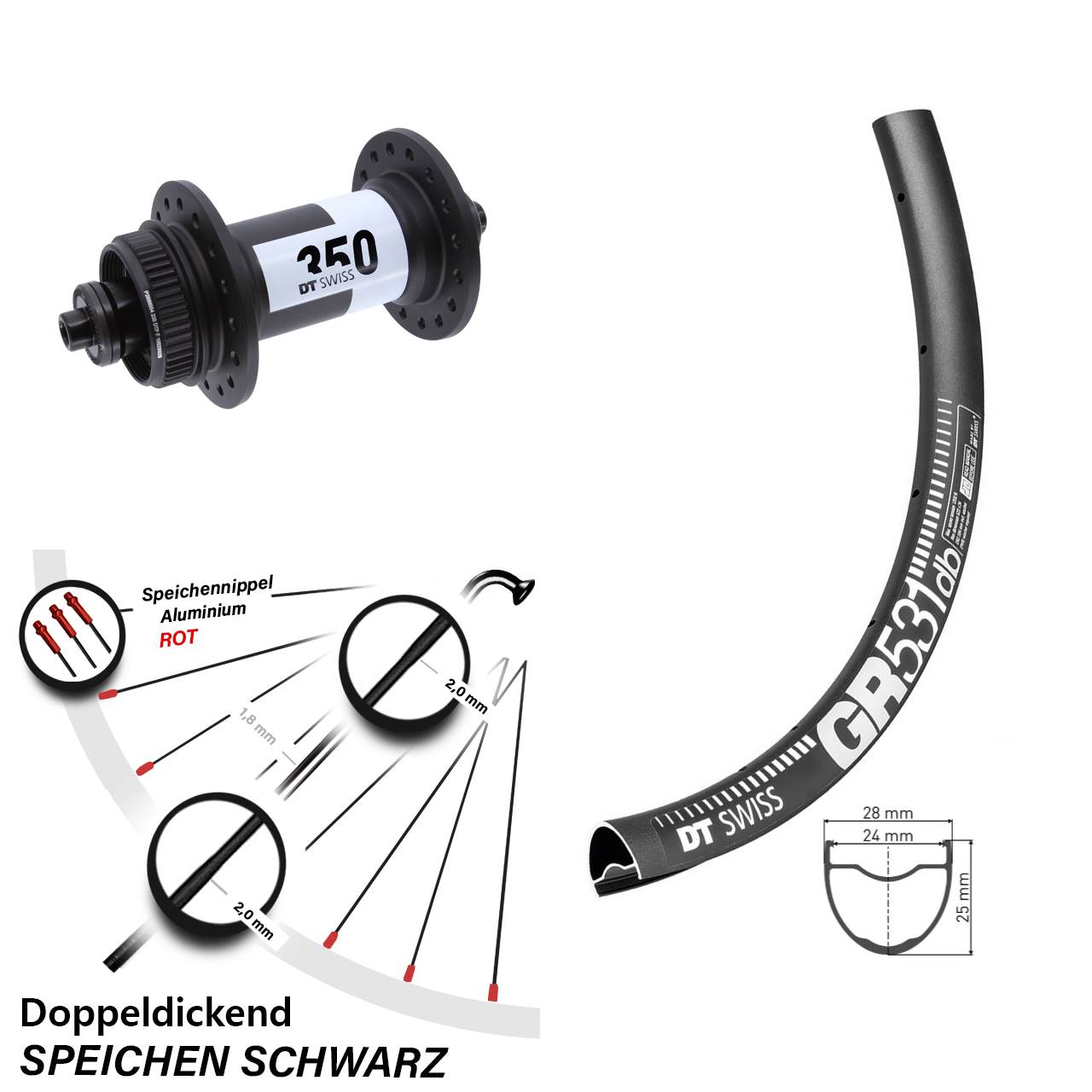 DT Swiss GR531-350 650B Centerlock Vorderrad für Schnellspanner