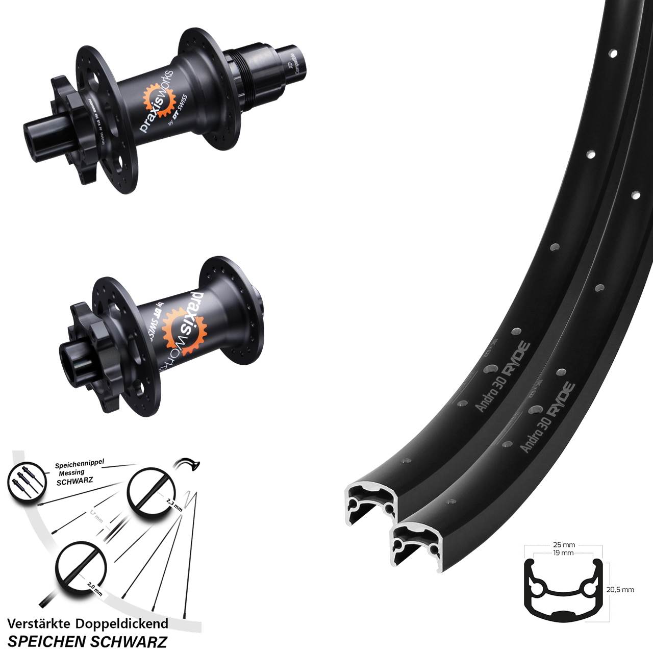 28 Zoll Ryde Andra 30 DT Swiss 350 Disc Laufradsatz 15x100 12x142 XD 11-12 fach