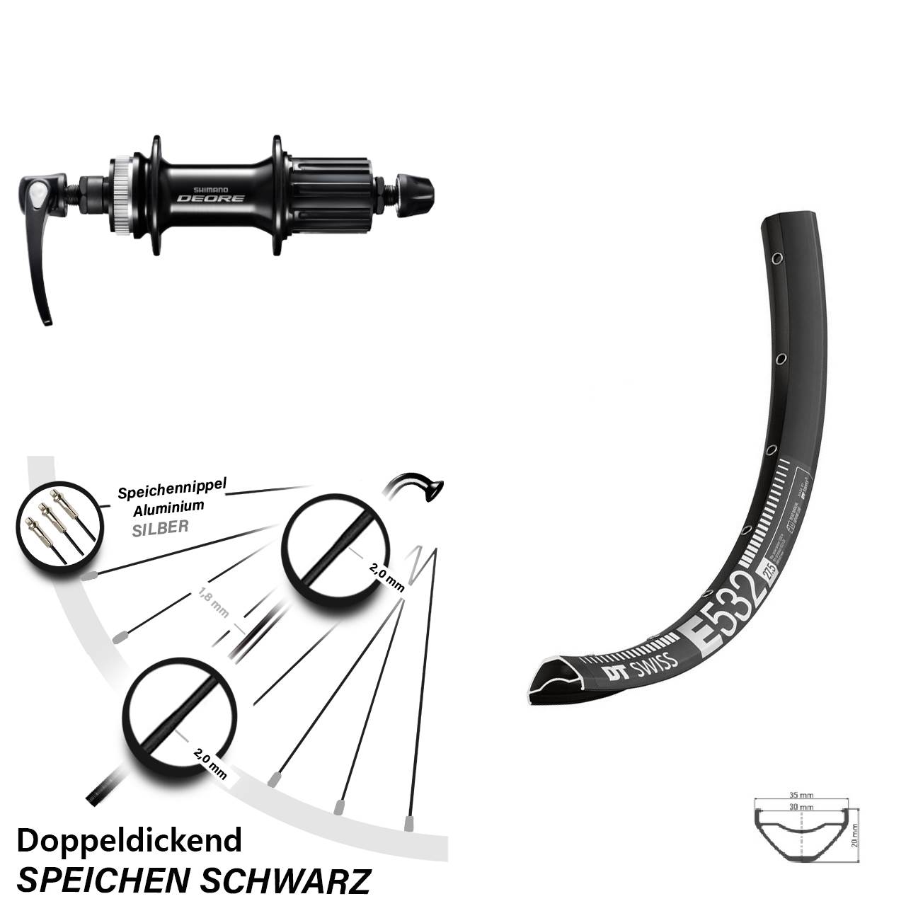Disc Hinterrad 27,5 Zoll DT Swiss E 532 Shimano FH-M6000 8-11 fach HG QR