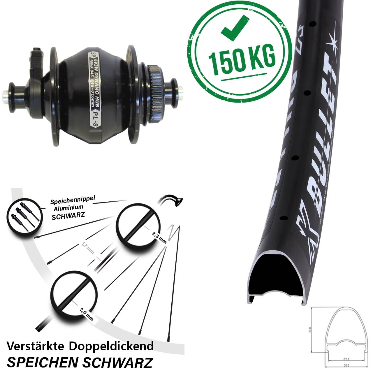 28 Zoll KX Bullet Shutter Precision PL-8 Disc Nabendynamovorderrad QR