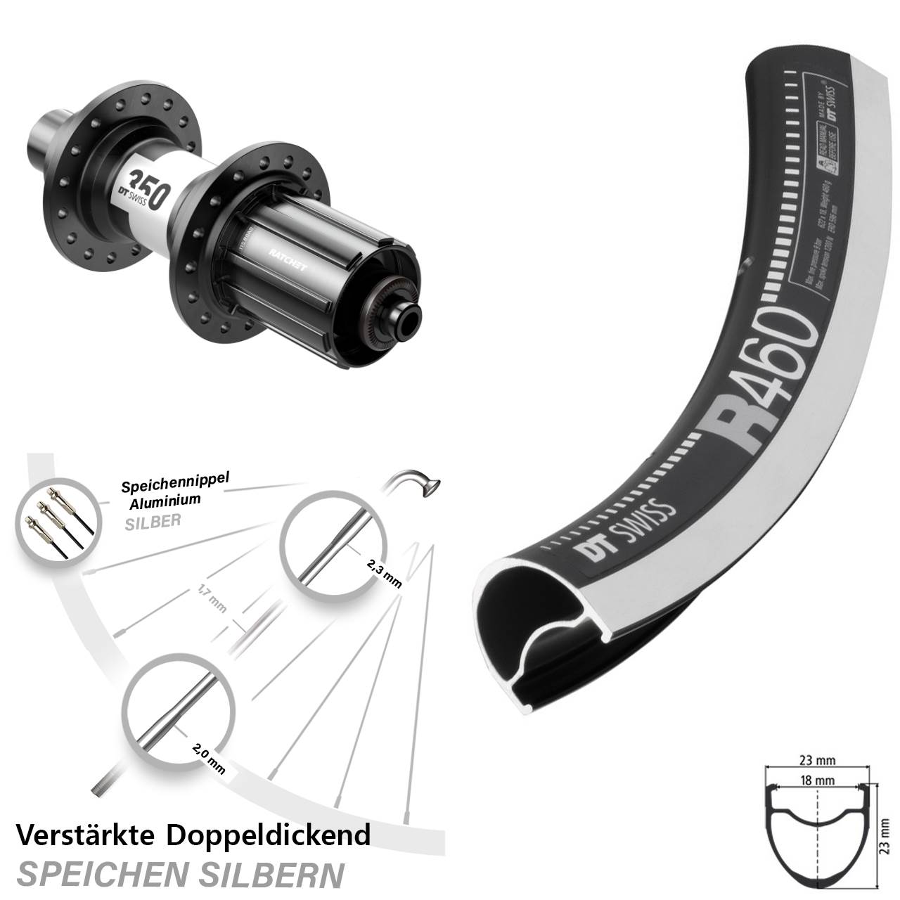 R 460 DT Swiss 350 Road Hinterrad 28 Zoll Felgenbremse 5x130 mm Shimano HG
