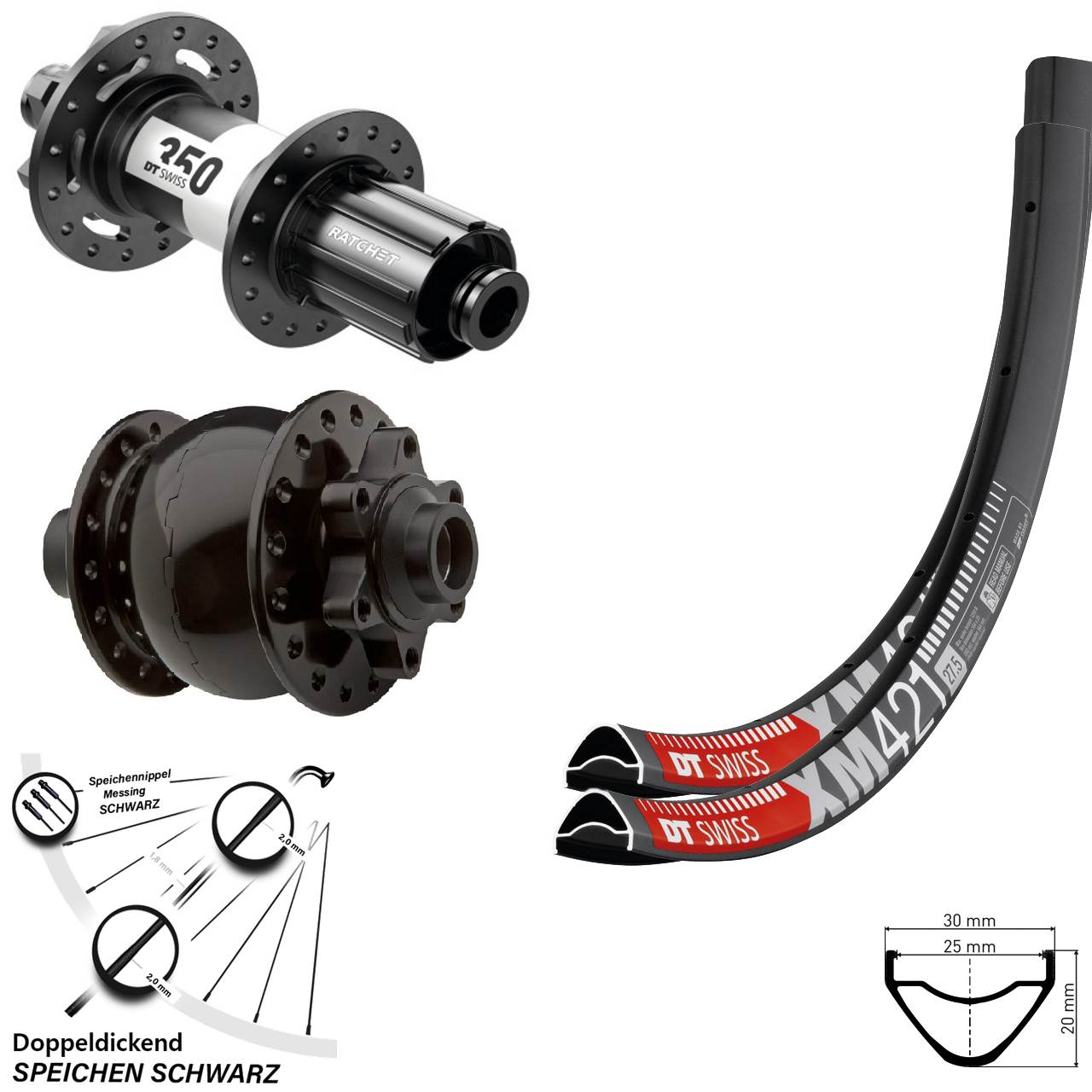 Laufradsatz 6-Loch 15x100 12x142 29 Zoll DT Swiss XM421 350 SON 28 8-11 fach HG