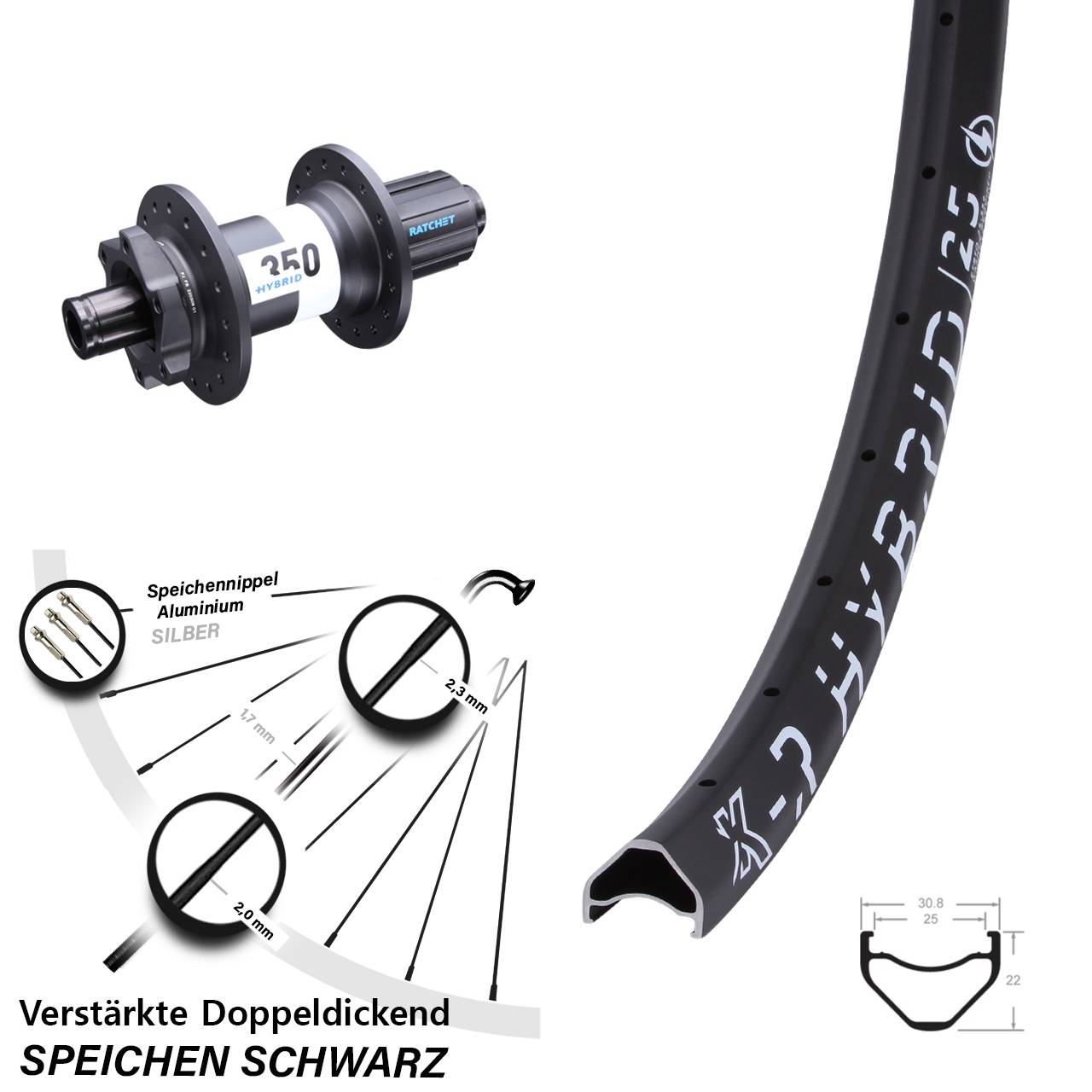 650B KX-R Hybrid 25 DT Swiss 350 6-Loch 12x148 Hinterrad Boost 8-11 fach HG