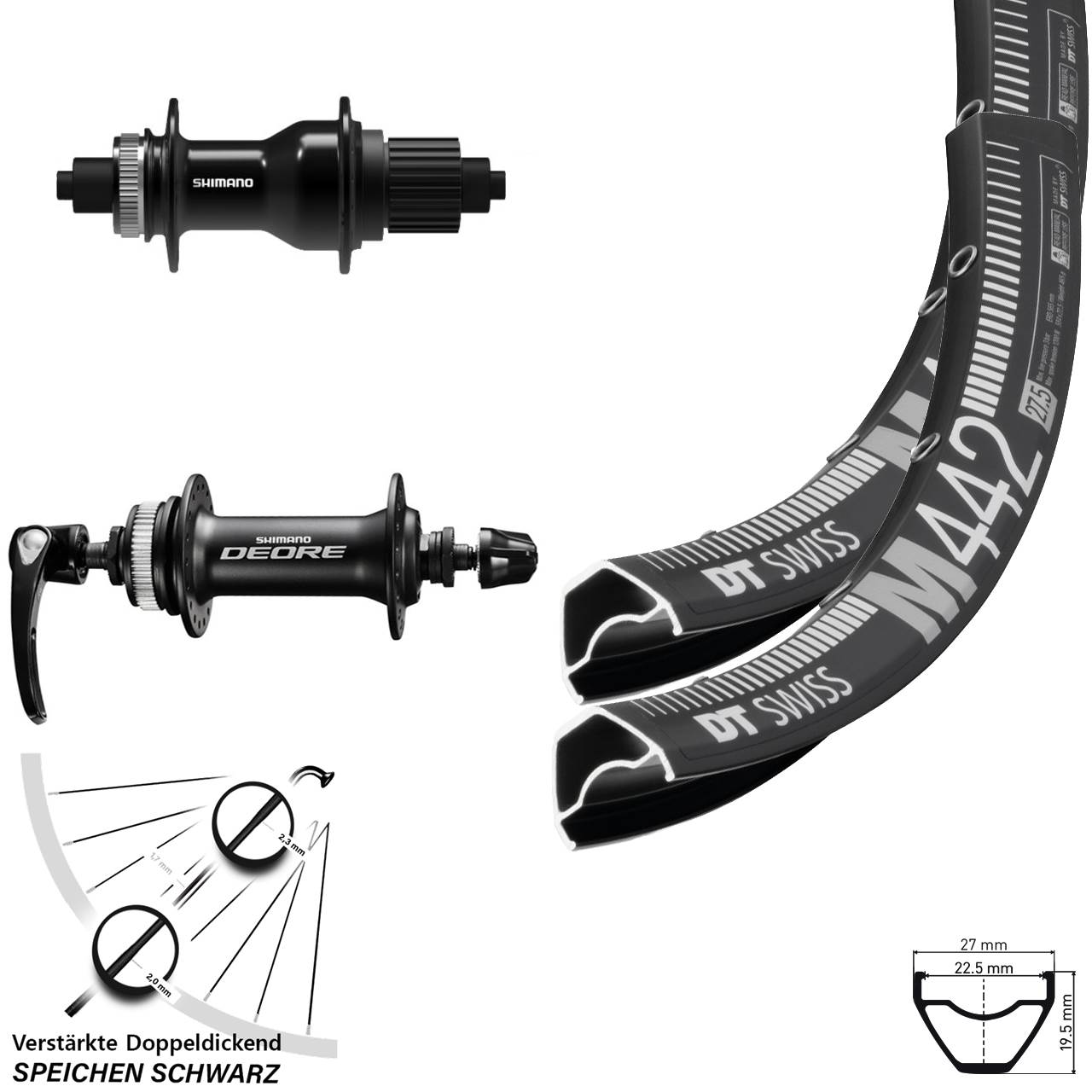 DT Swiss M442 FH-QC500 Deore 29 Zoll Laufradsatz Disc QR Micro Spline