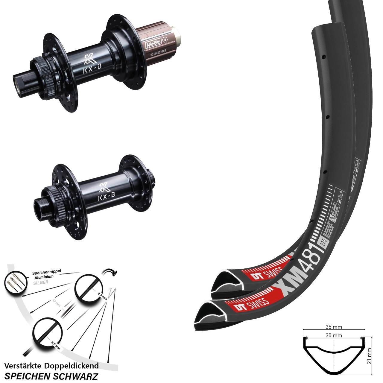 Centerlock Laufradsatz 27,5 Zoll DT Swiss XM481 KX-B 8-12 fach HG 15x110 12x148