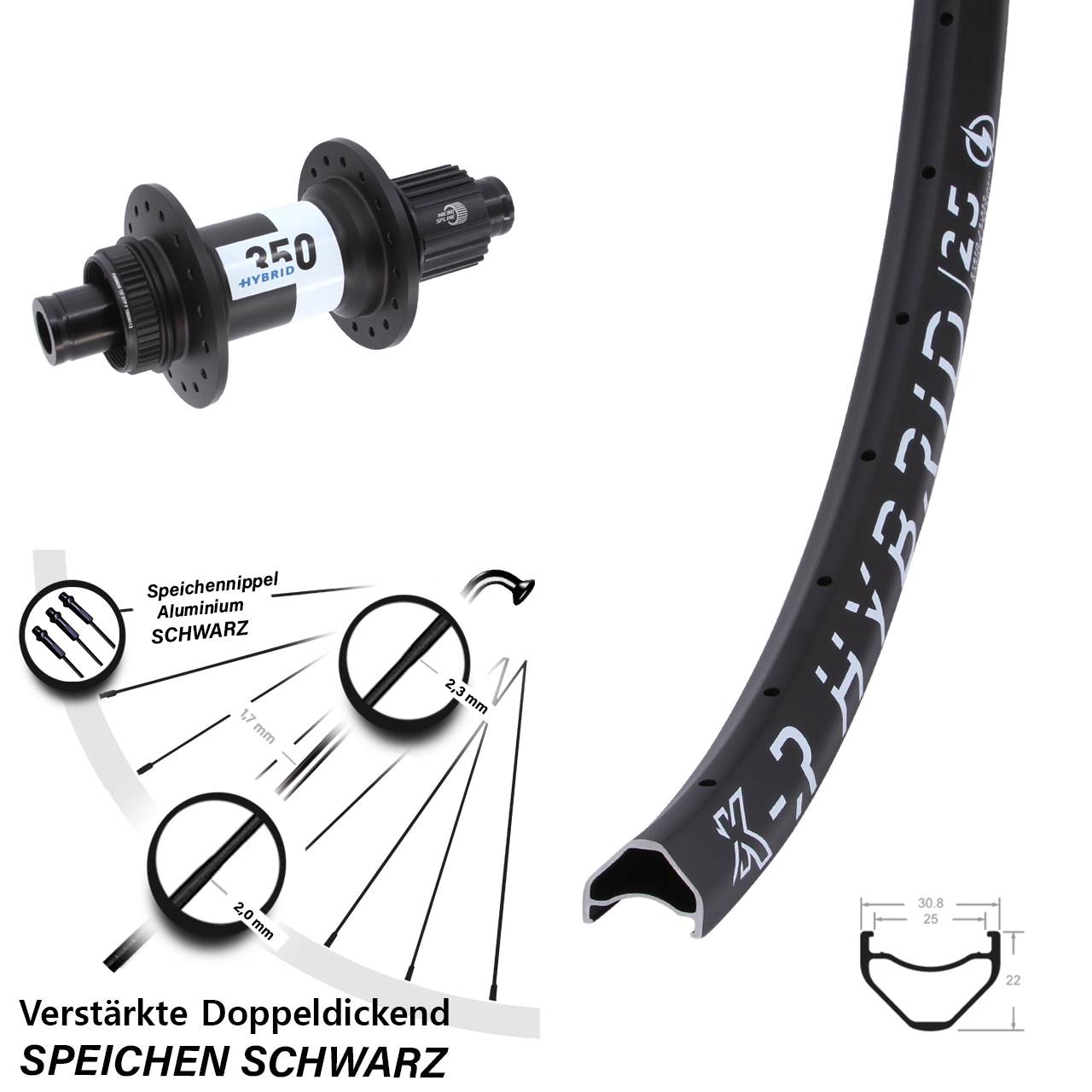 Boost Hinterrad 26 Zoll KX-R Hybrid 25 DT Swiss 350 Shimano Micro Spline