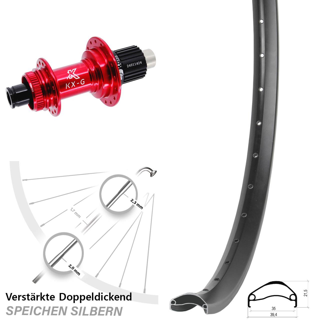 Centerlock Hinterrad 12x142 29 Zoll Ambrosio E35 KX-G rot Shimano Micro Spline