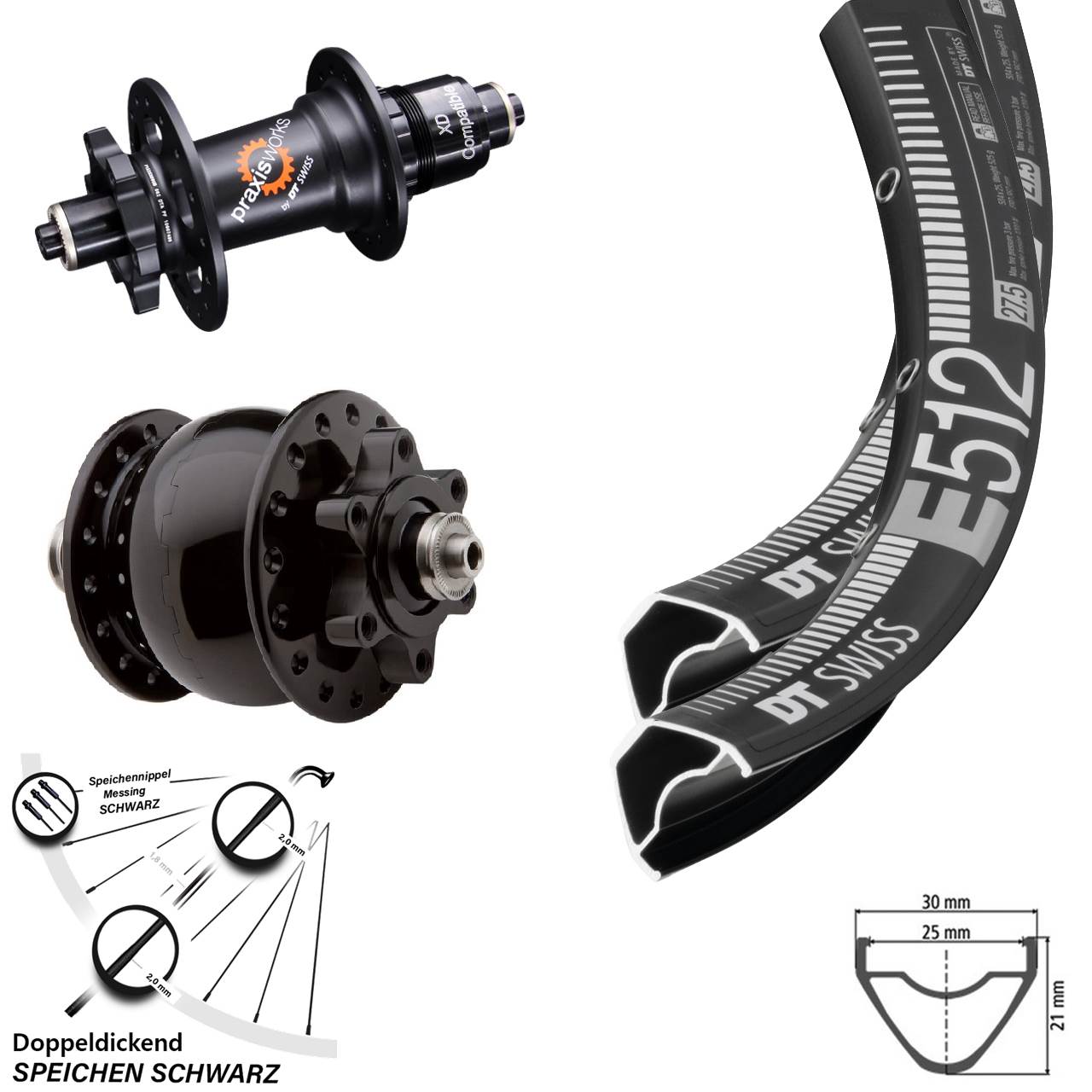 29 Zoll Laufradsatz DT Swiss E512-350 SON 28 Disc 6-Loch XD 11-12 fach für Schnellspanner
