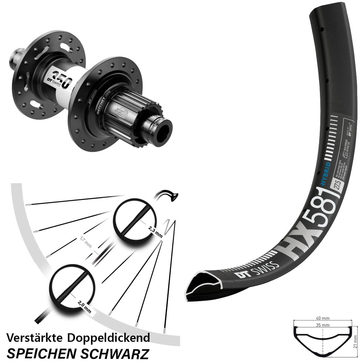 Disc Laufrad 12x148 27,5 Zoll DT Swiss HX581-350 DEG72 Micro Spline