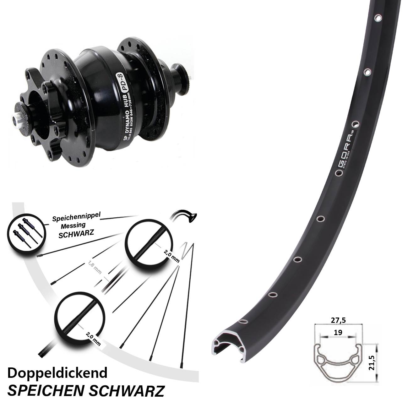 Gora 19 Shutter PD-8 28-29 Zoll Disc Laufrad mit Nabendynamo für Schnellspanner