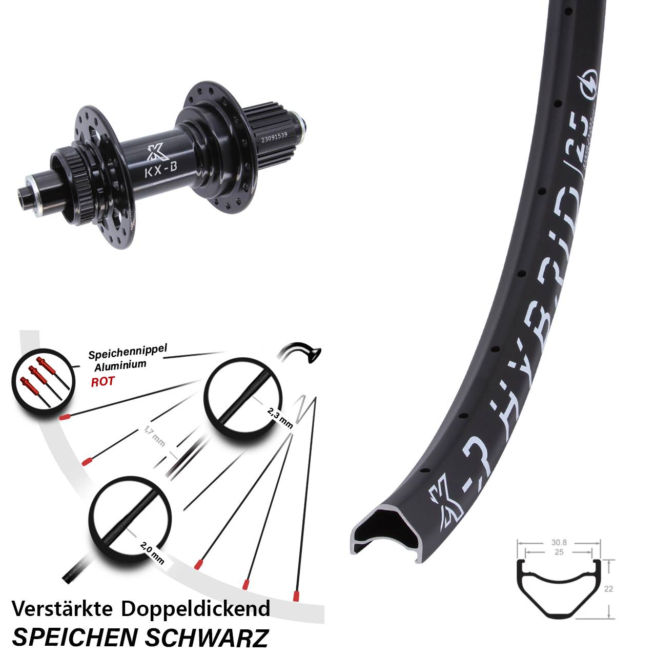 Centerlock Hinterrad für Schnellspanner 28 Zoll KXR-B Hybrid 25 Shimano Micro Spline
