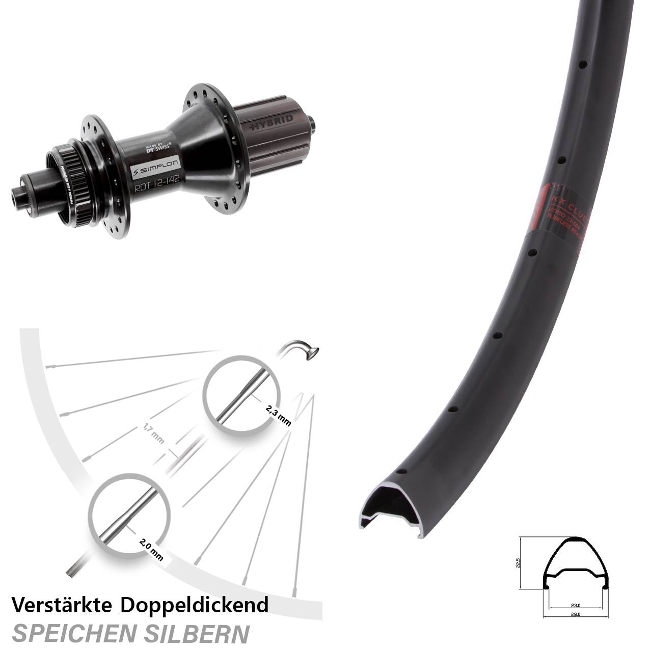 Centerlock Hinterrad 28 Zoll KX Clue DT Swiss 370 Hybrid 8-11 fach für Schnellspanner