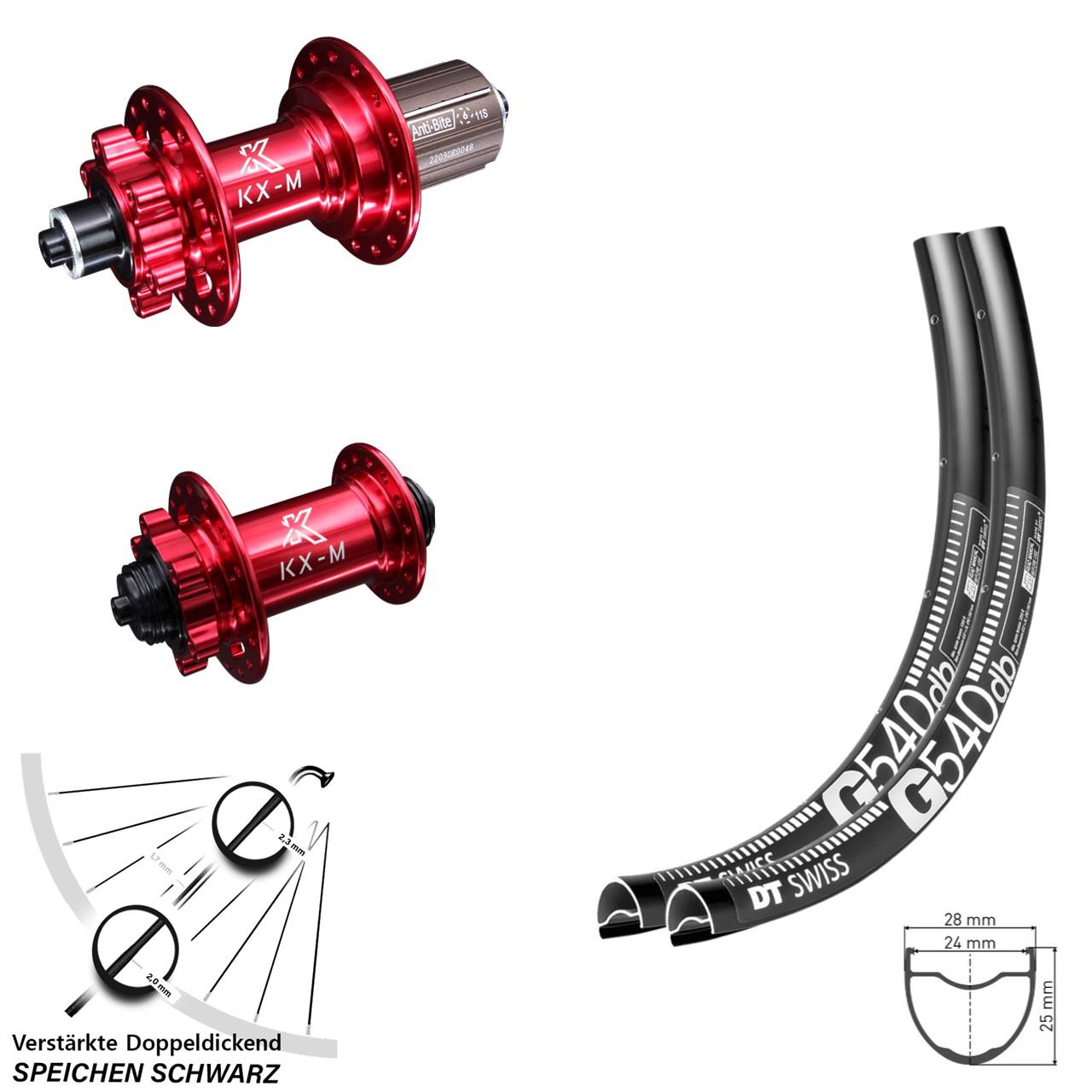 Disc Laufrad-Satz 29 Zoll DT Swiss G 540 KX-M rot 8-12 fach HG für Schnellspanner