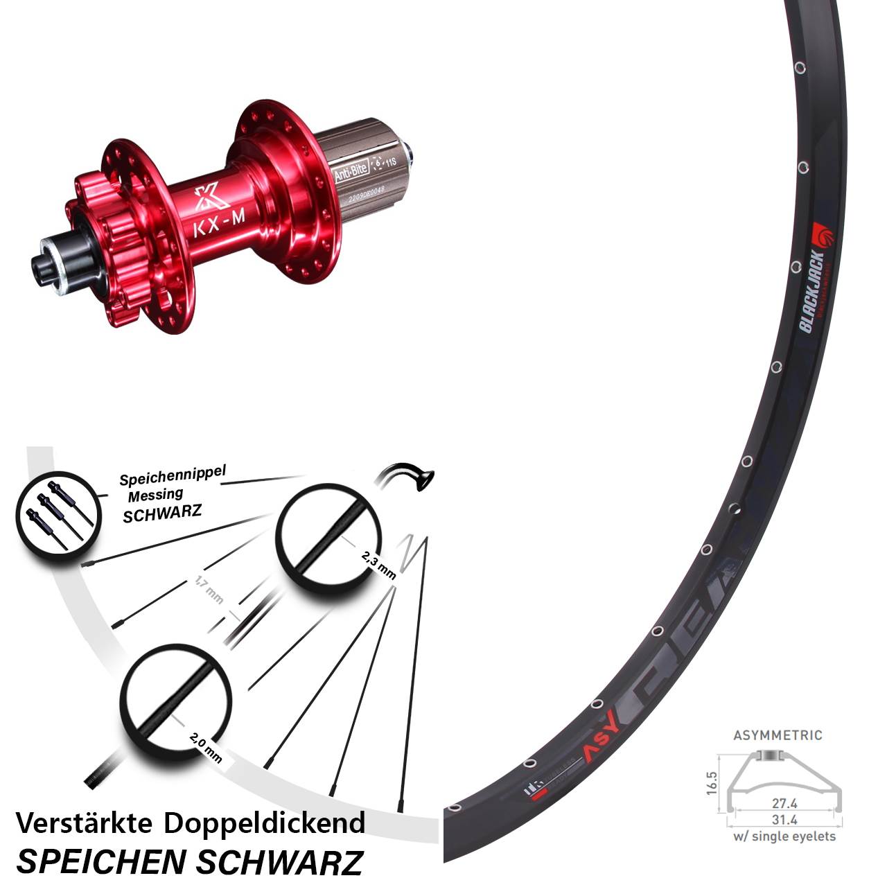 29 Zoll Rodi Ready 27 KX-M rot Disc Laufrad für Schnellspanner 8-12 fach