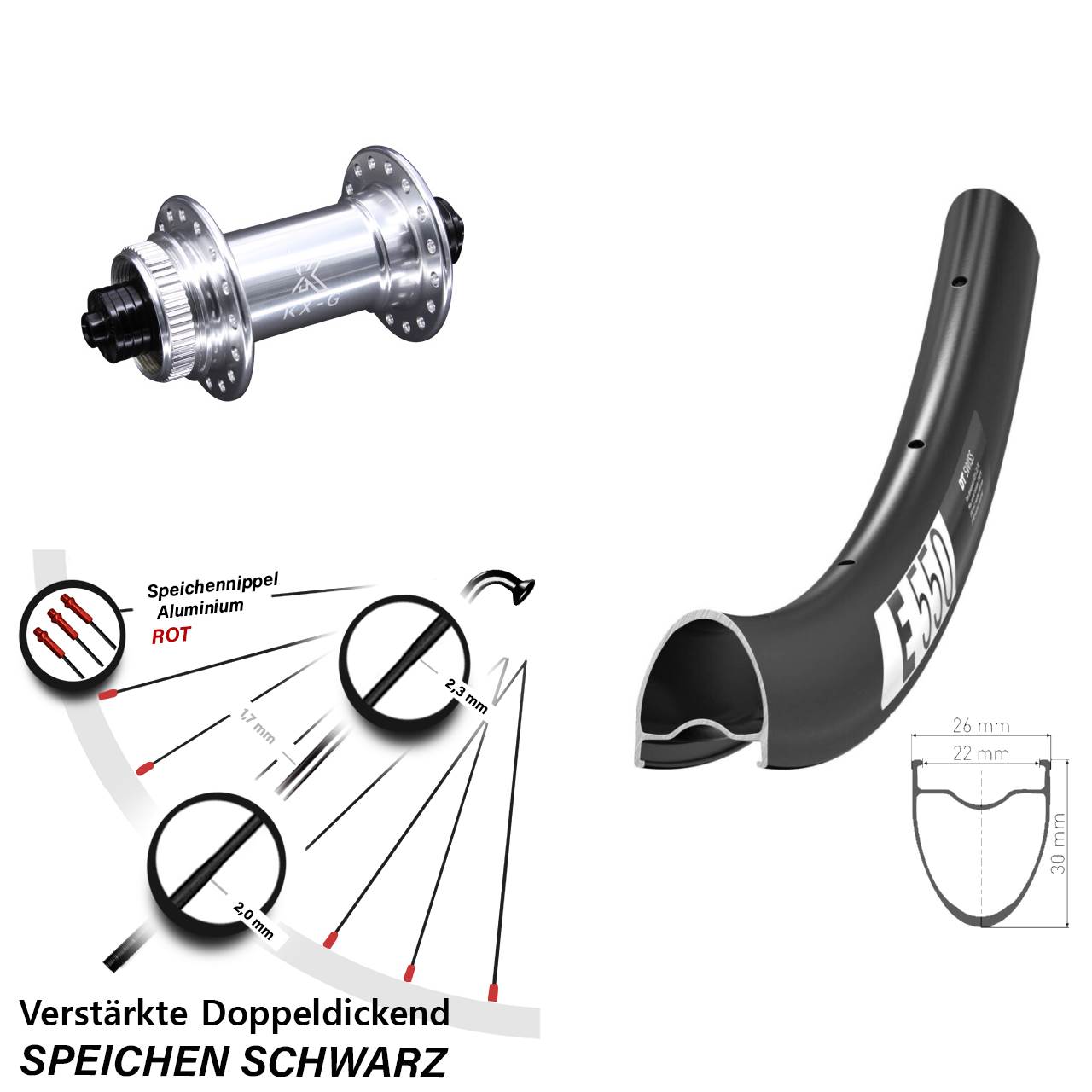 Disc Laufrad 28 Zoll DT Swiss E550 KX-G für Schnellspanner