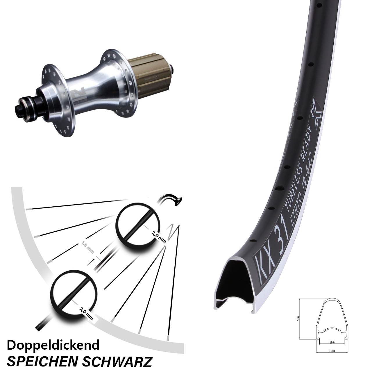 Hinterrad 28 Zoll KX 31 Novatec F162 8-12 fach für Schnellspanner