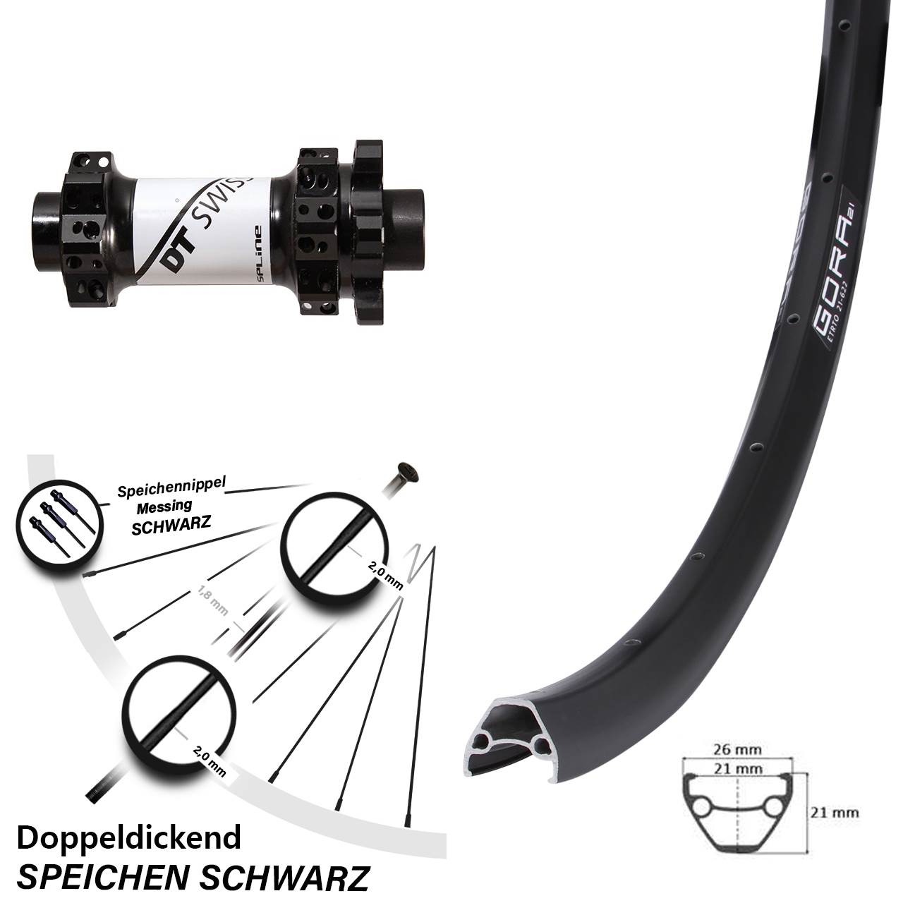 Disc-Vorderrad Gora 21-584 ETRTO 27,5 Zoll DT Swiss X-1900 15x100 mm Straight Pull