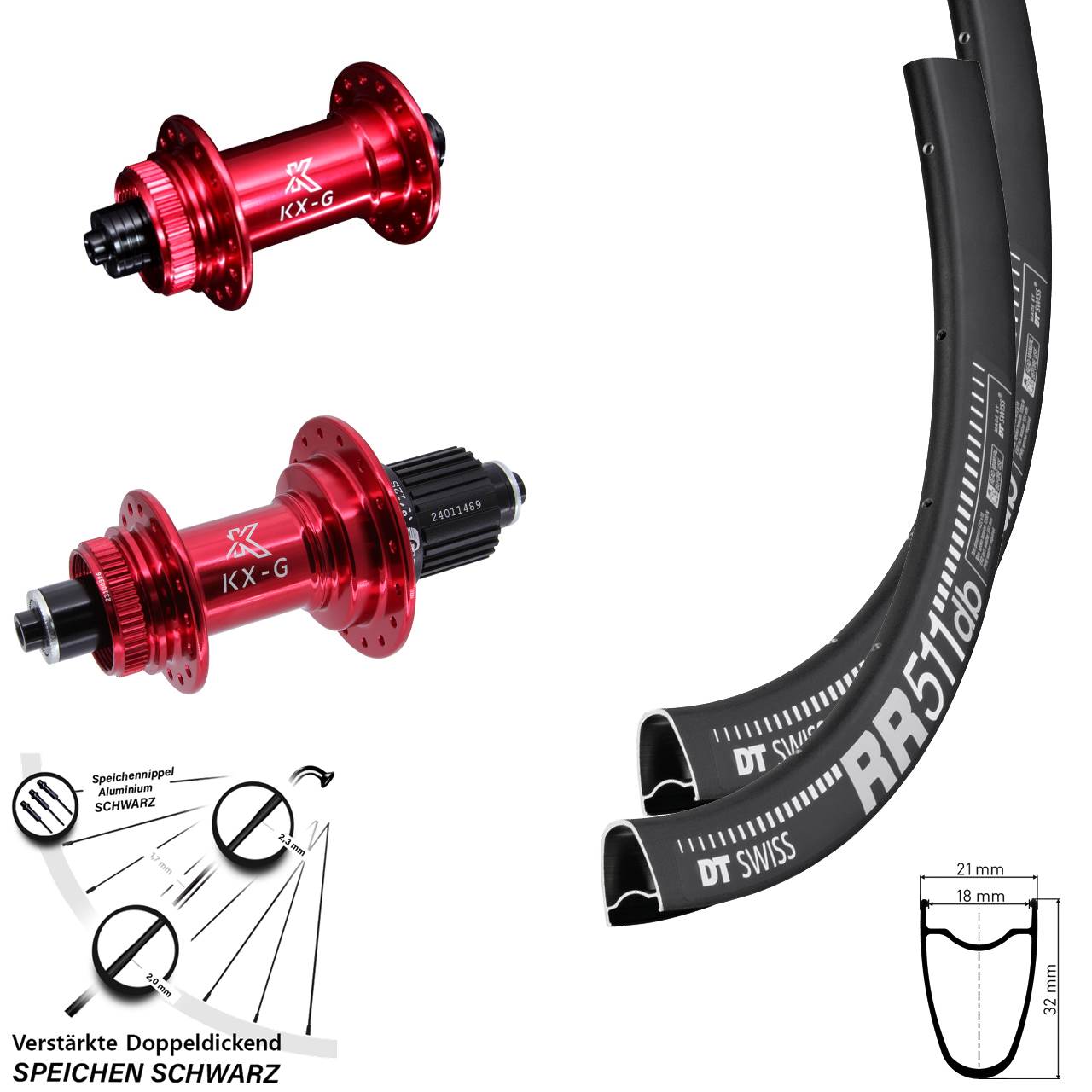28 Zoll DT Swiss RR 511 KX-G rot Laufradsatz Centerlock QR Micro Spline