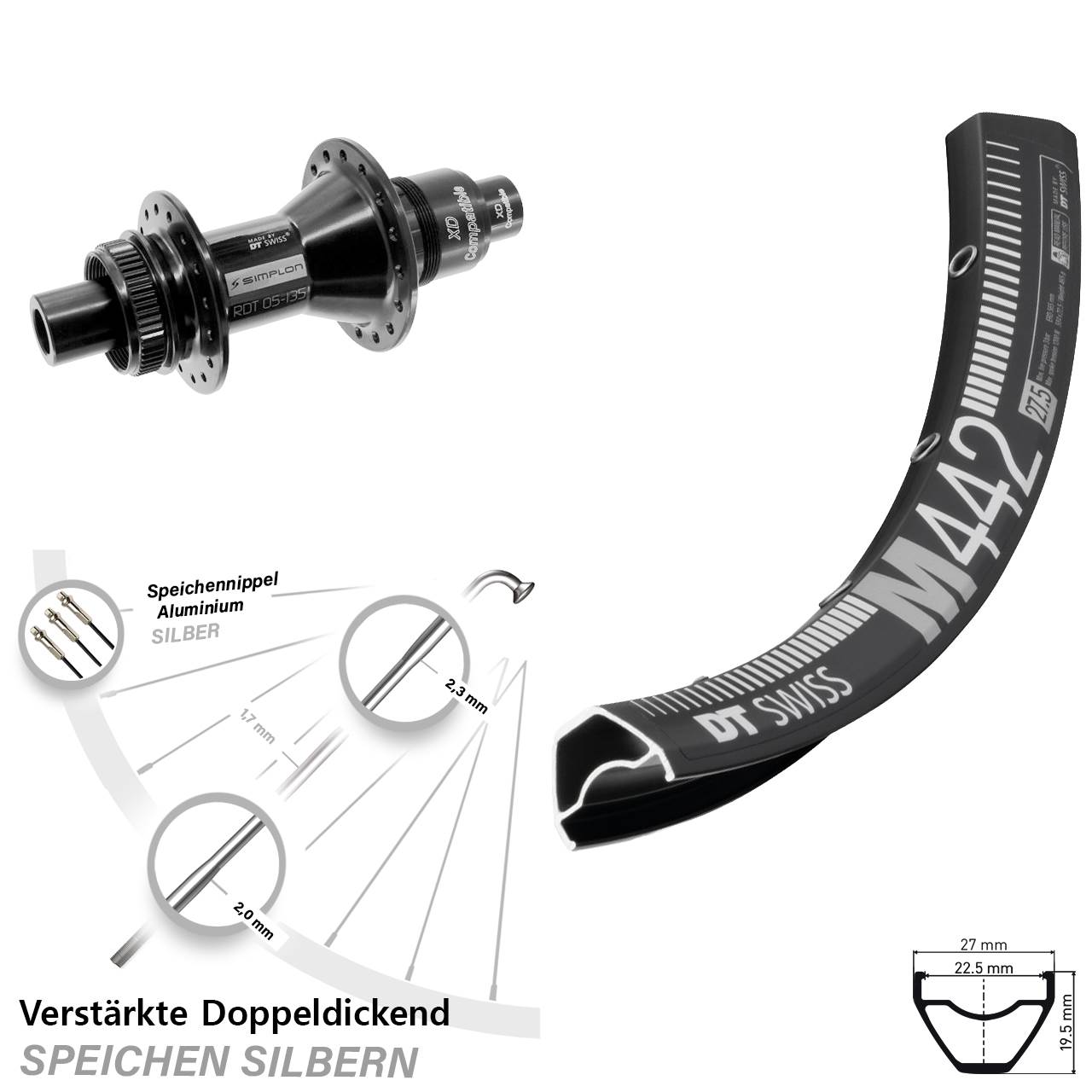 DT Swiss M 442-370 28-29 Zoll Disc Hinterrad 12x142 SRAM XD