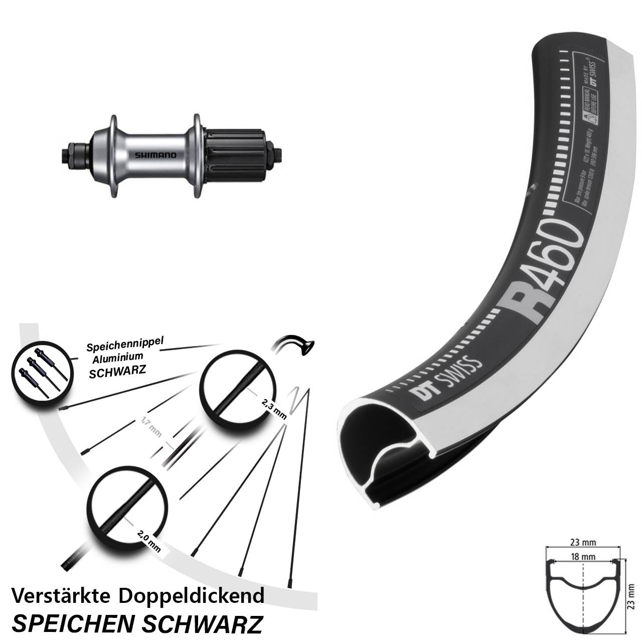 Hinterrad 28 Zoll DT Swiss R460 Shimano Tiagra 8-11 fach QR