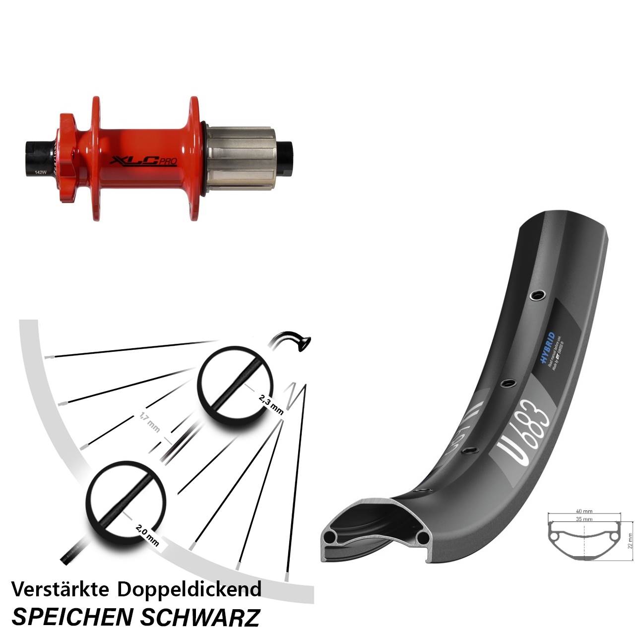 27,5 Zoll DT Swiss U 683 XLC rot Disc Laufrad 12x142 8-11 fach HG