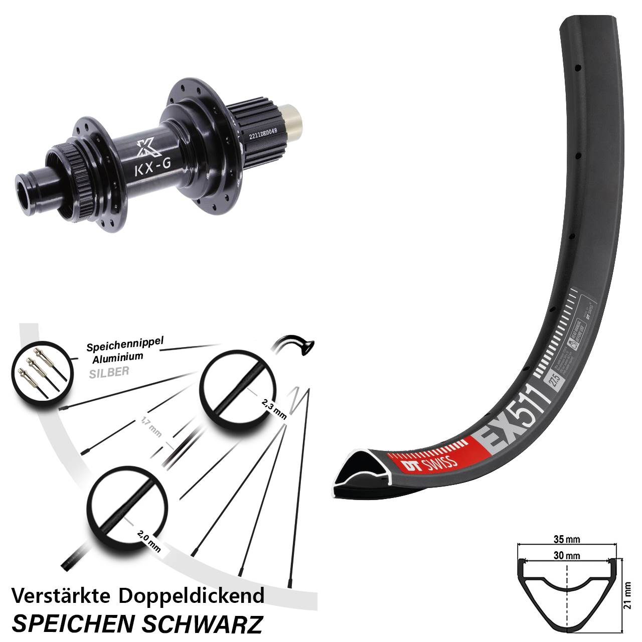 DT Swiss EX511 KX-G 27,5 Zoll Disc Laufrad 12x142 Shimano Micro Spline