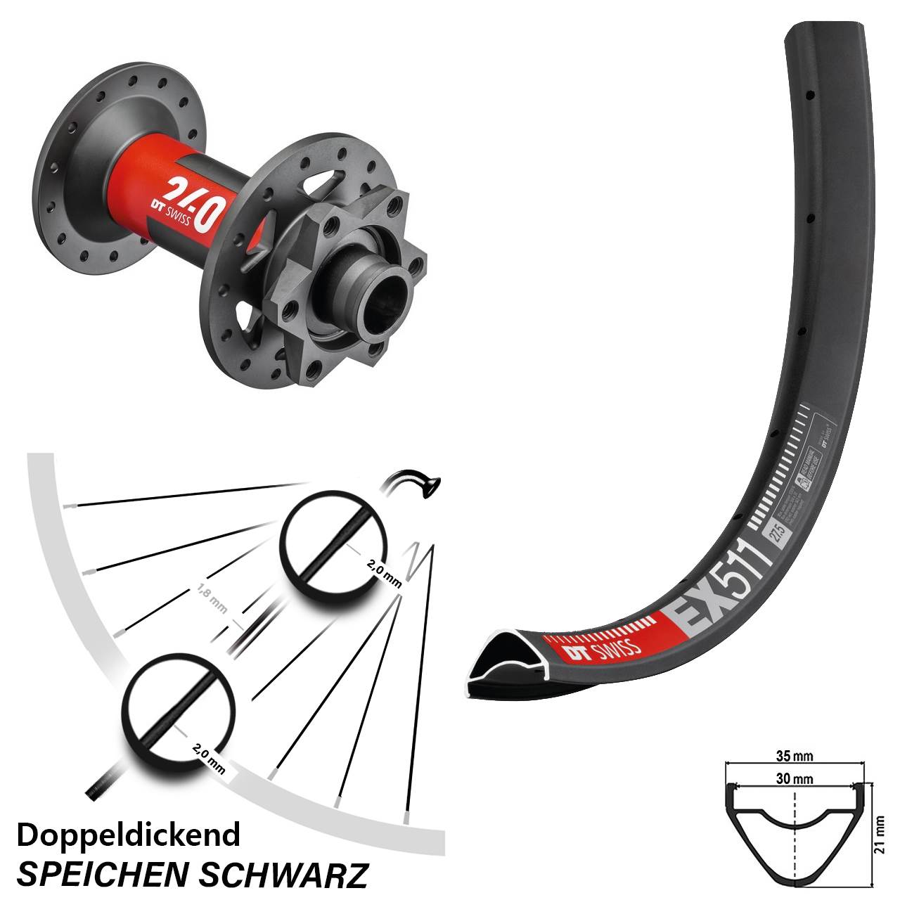 29 Zoll Enduro Vorderrad EX 511 DT Swiss 240 Boost 6-Loch 15x110 mm