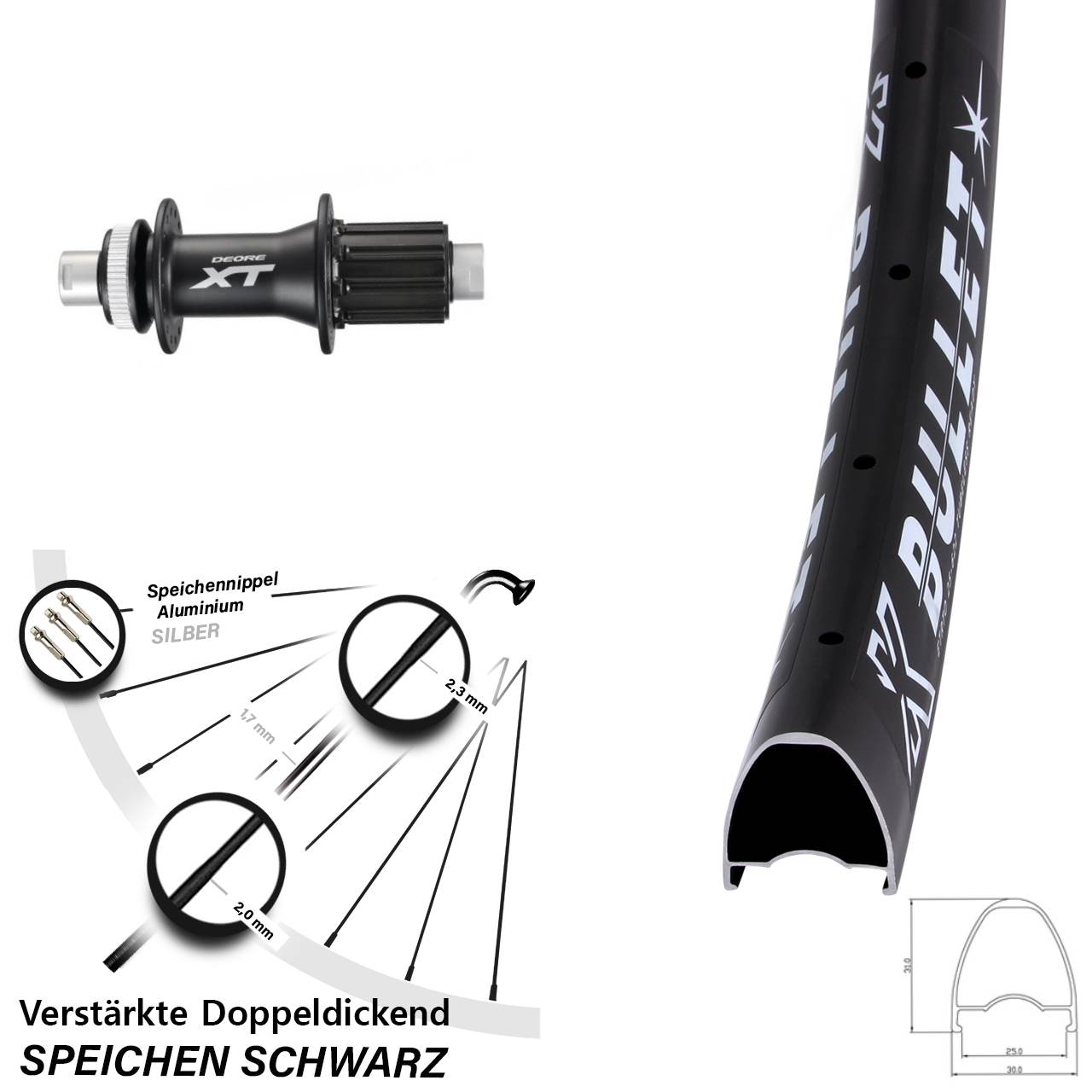 Disc Laufrad 12x142 28 Zoll KX Bullet Shimano XT 8-11 fach