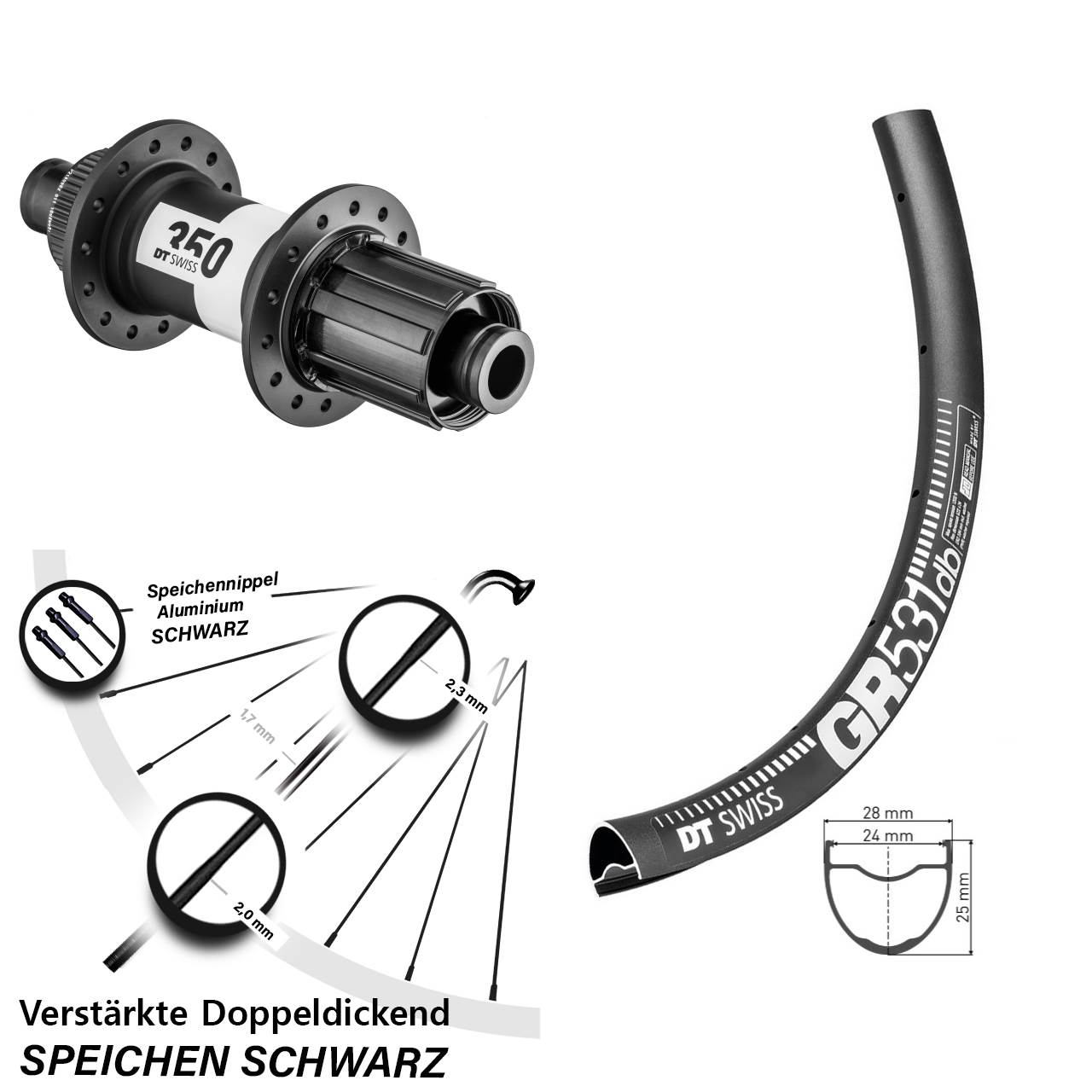 650B DT Swiss GR531 DT Swiss 350 Boost Hinterrad Centerlock 12x148 Boost 8-11 fach