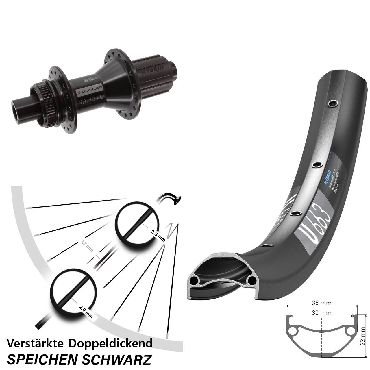 650B DT Swiss U 663-370 Hybrid Disc Hinterrad 12x142 8-11 fach HG