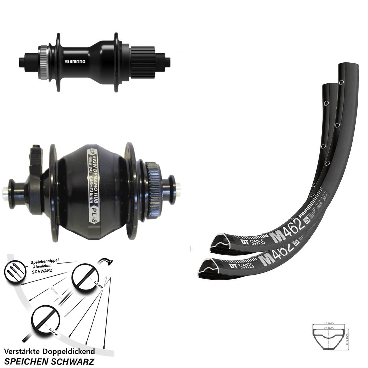 Disc Laufradsatz QR 29 Zoll DT Swiss M 462 Shimano FH-QC500 Shutter PL-8 Micro Spline