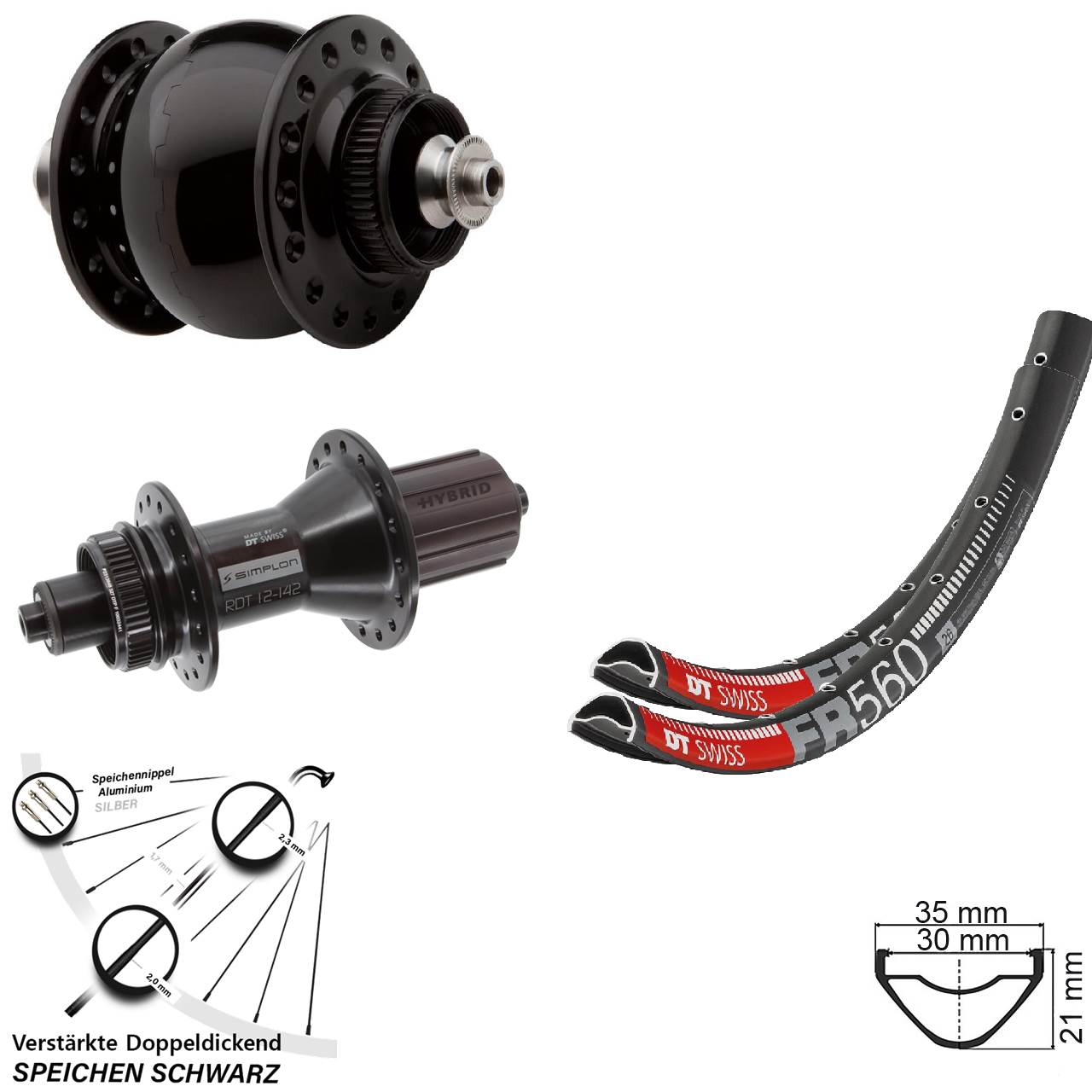 DT Swiss FR 560 370 Hybrid SON 28 26 Zoll Laufradsatz Centerlock QR 8-11 fach HG