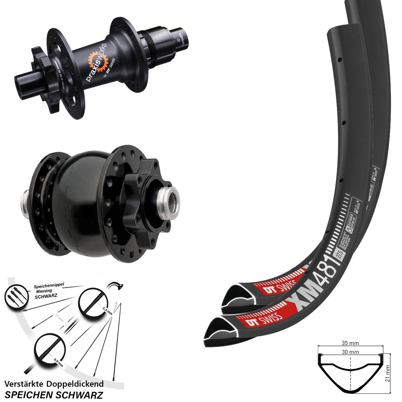 Laufradsatz 6-Loch 12x100/142 27,5 Zoll DT Swiss XM481-350 SL SON 28 SRAM XD