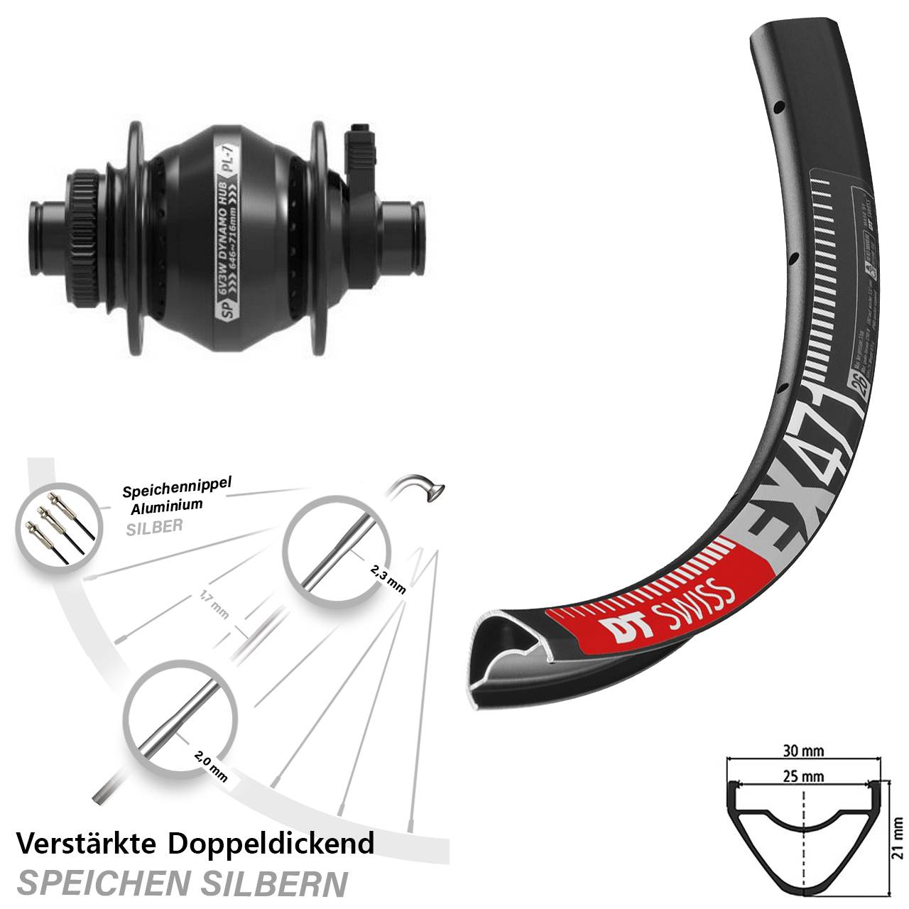 DT Swiss EX471 Shutter Precision PL-7 29 Zoll Disc Laufrad mit Nabendynamo 12x100