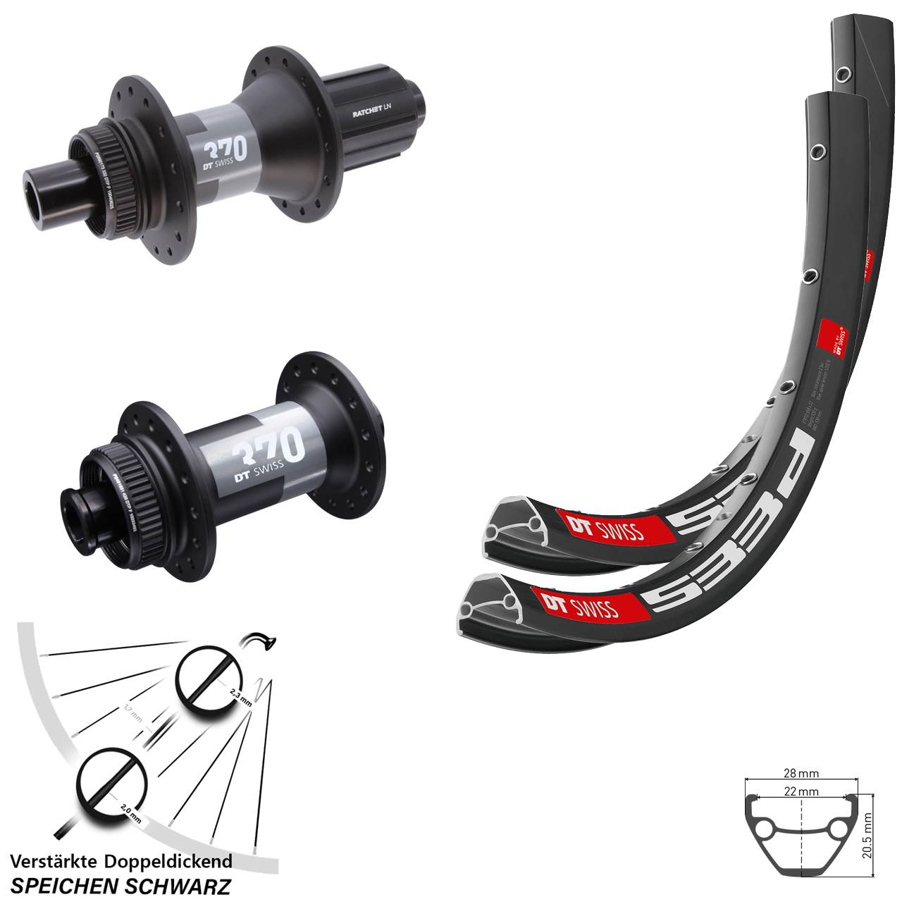 27,5 Zoll DT Swiss 533 D-370 Laufradsatz Centerlock 15x100 12x142 11-12 fach HG