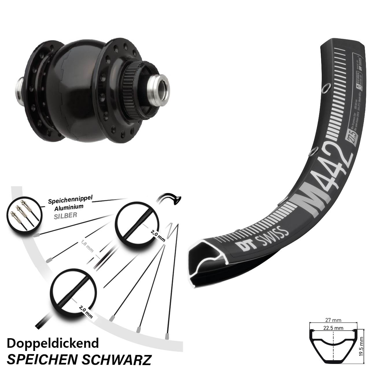 SON delux DT Swiss M442 28-29 Zoll Disc Laufrad mit Nabendynamo 12x100